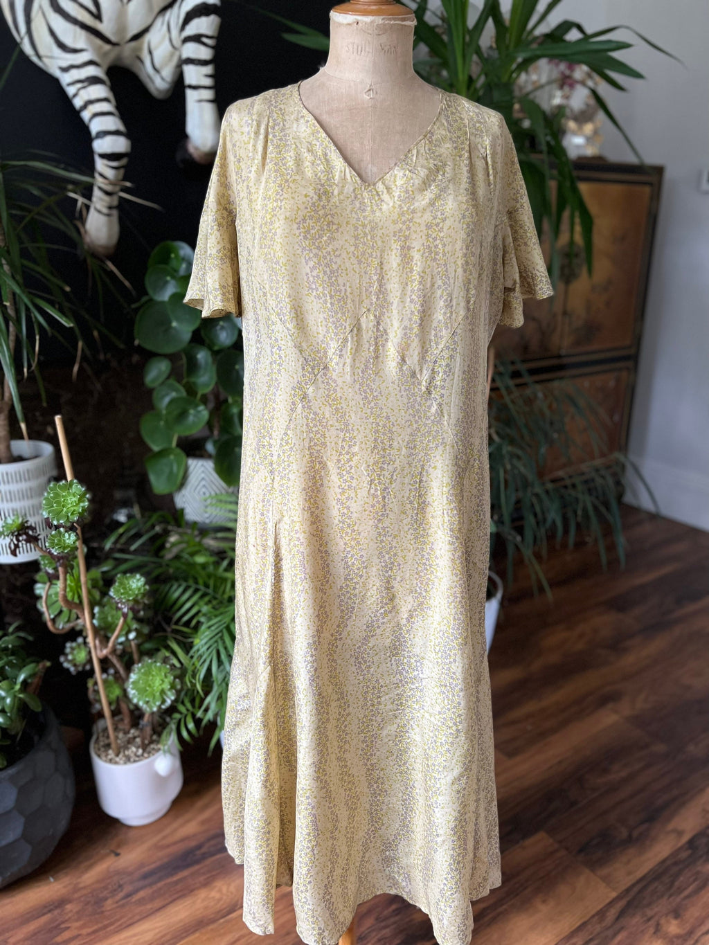 1920s 1930s summer Silk floral dress short sleeves
