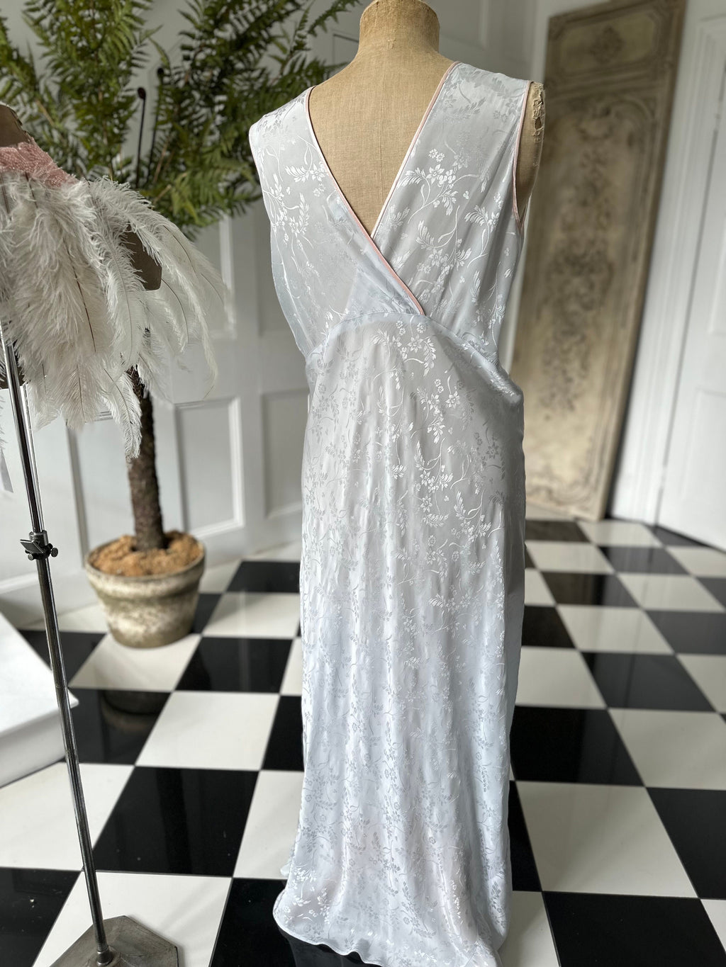1930s Pale Blue Rayon Slip Dress - Lana Joyce Corsage Detail