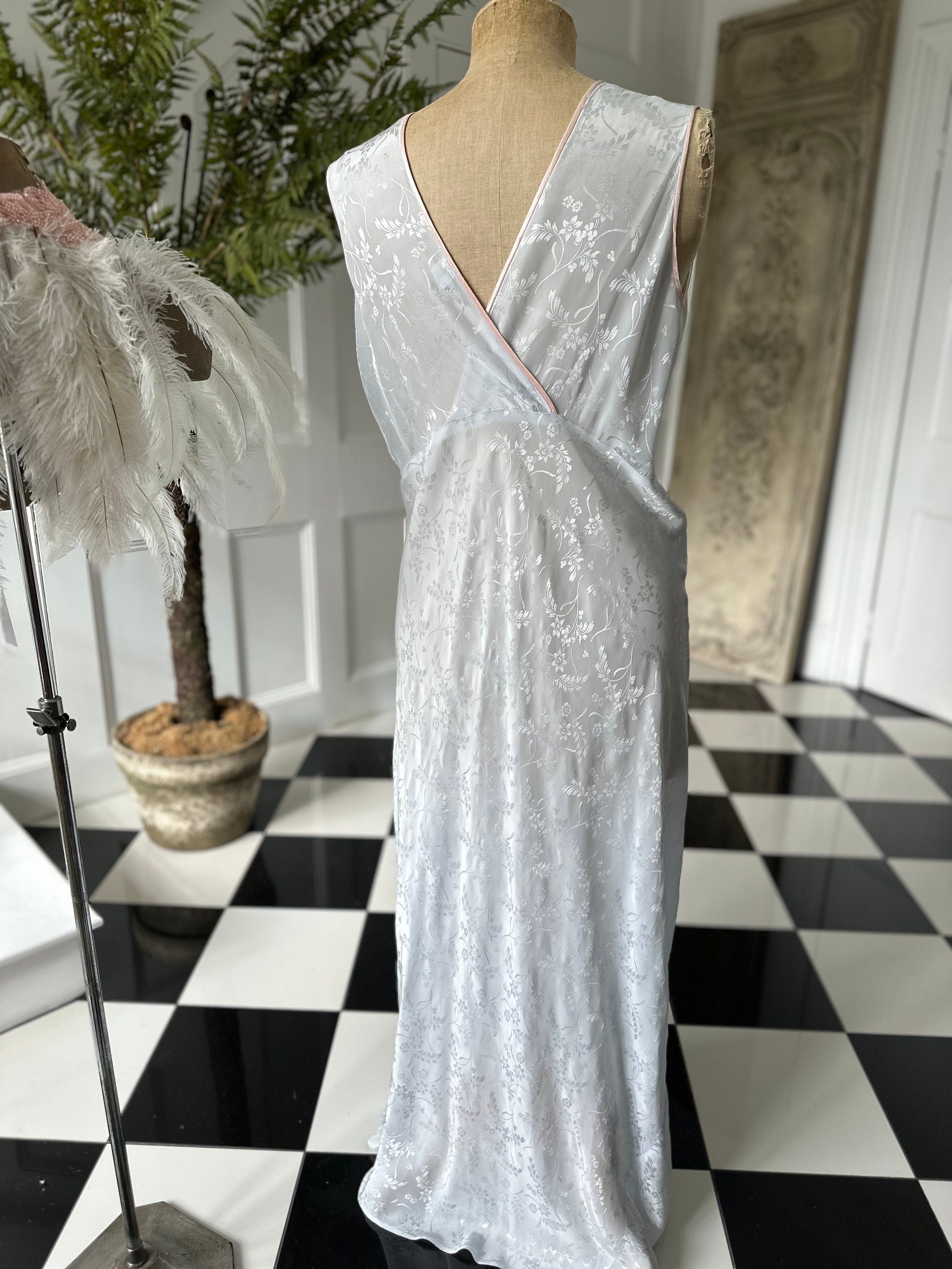 1930s Pale Blue Rayon Slip Dress - Lana Joyce Corsage Detail