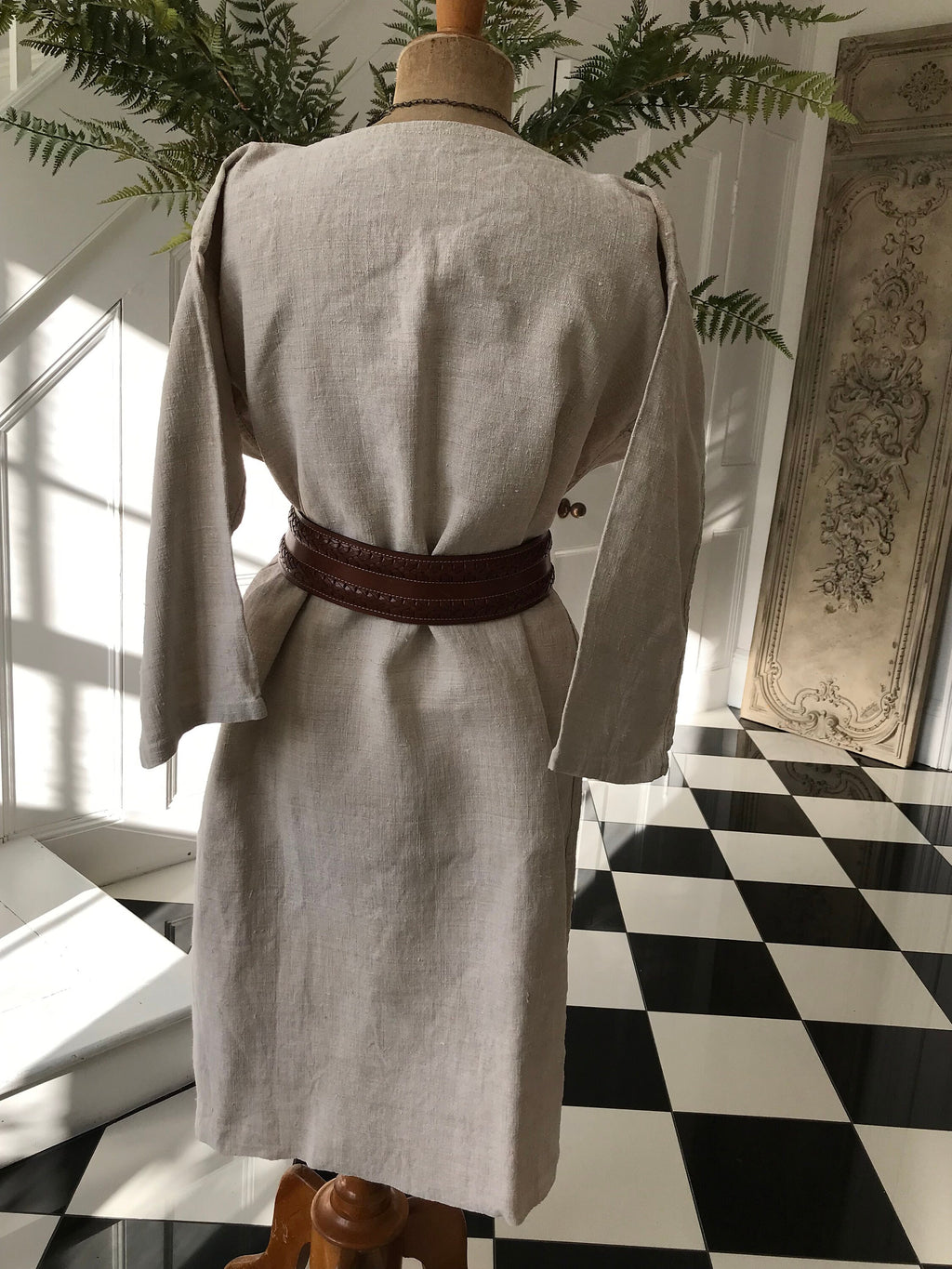 French 1800s hemp linen rustic farmers shirt smock dress