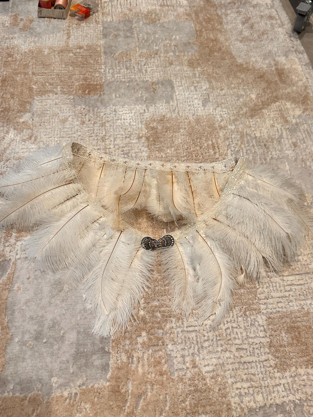1920s 1930s vintage style feather cape with embellished in cream white  cape shawl