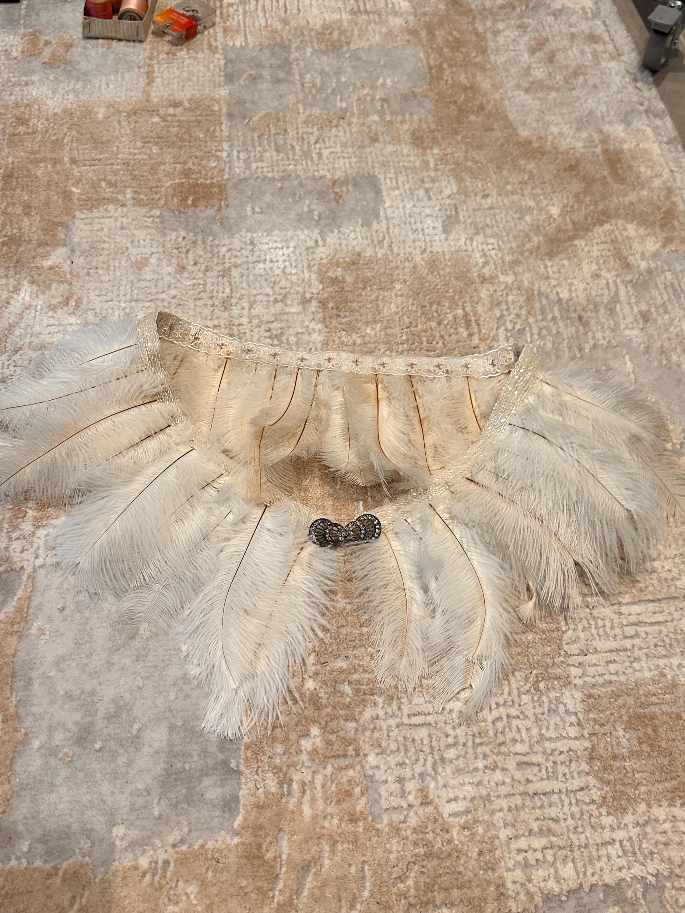 1920s 1930s vintage style feather cape with embellished in cream white  cape shawl