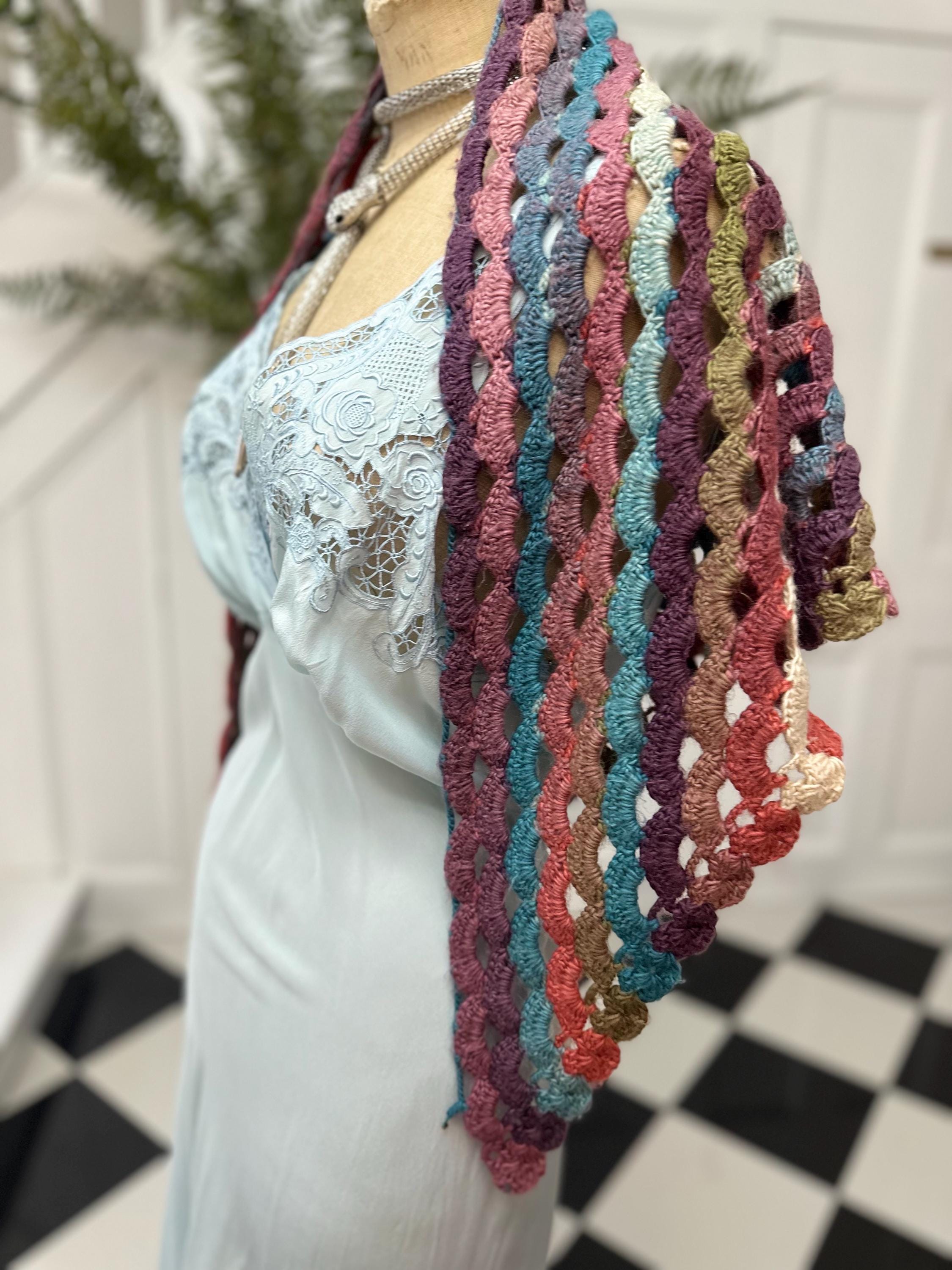 1970s Vintage hand knitted multi coloured shawl