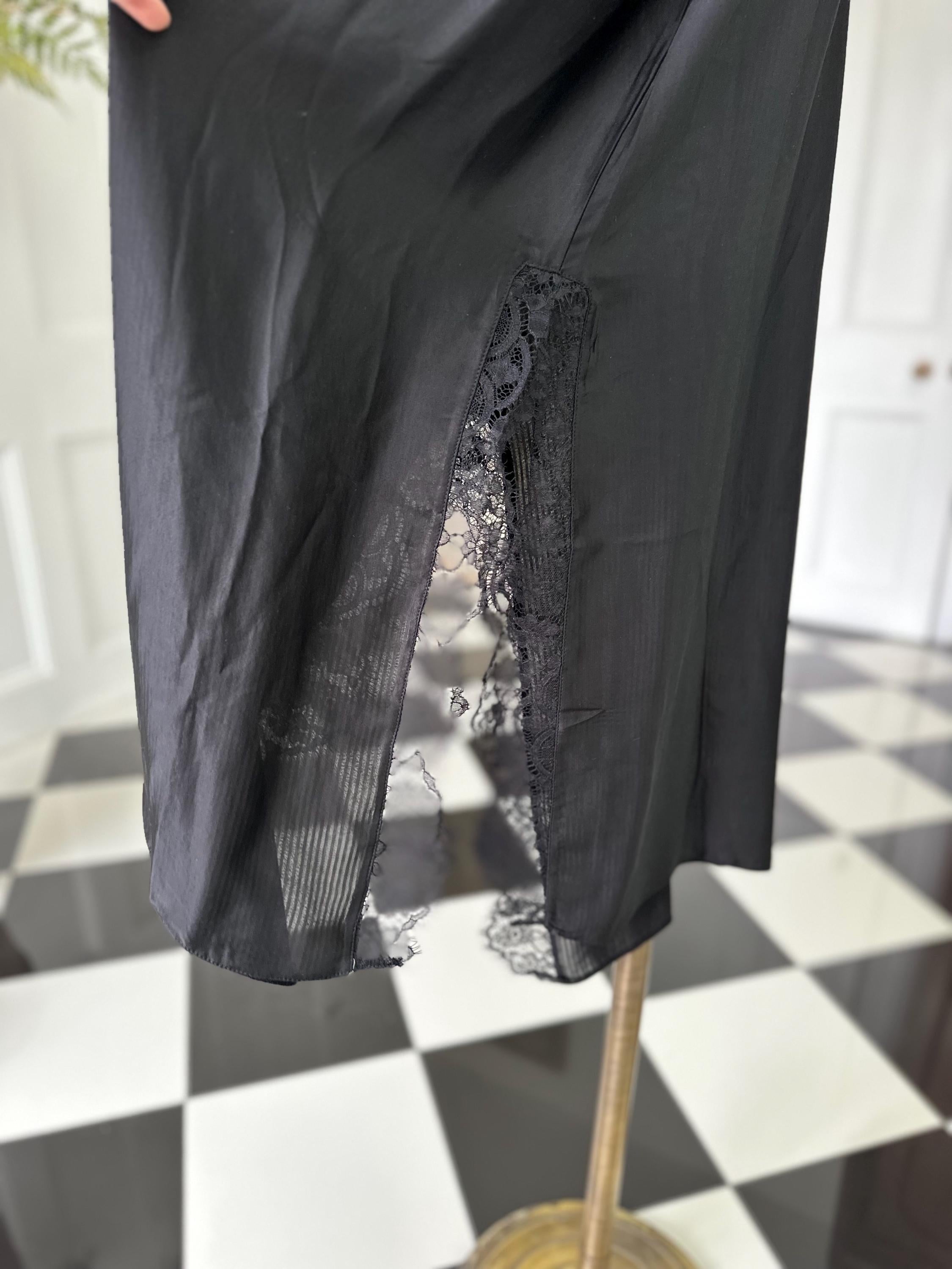 Vintage style black plunge neck lace slip dress Pierre Cardin. Extra small size