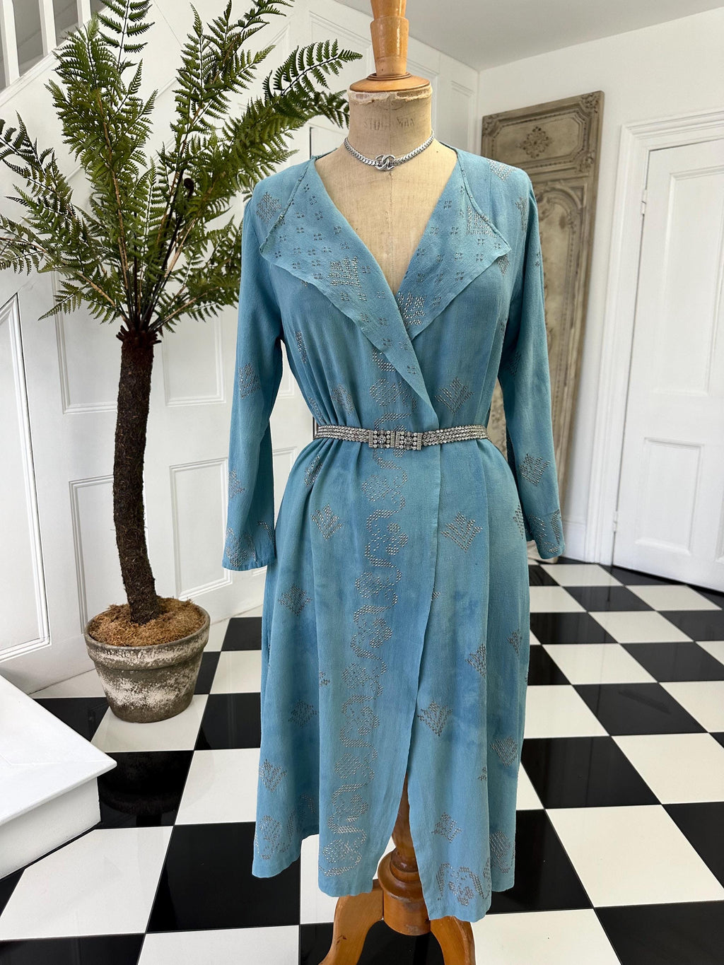 1920s blue silk georgette with duster coat