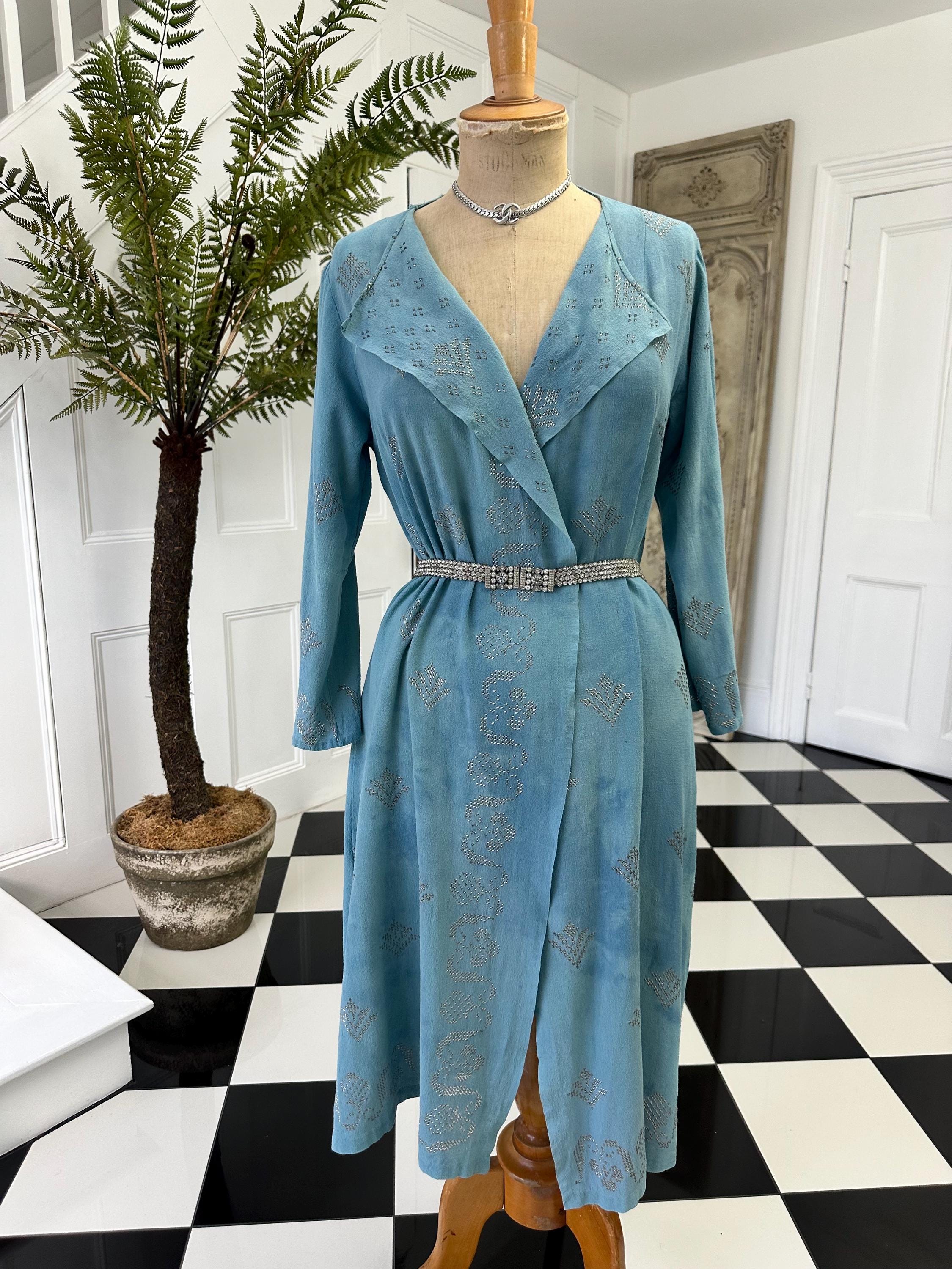 1920s blue silk georgette with duster coat