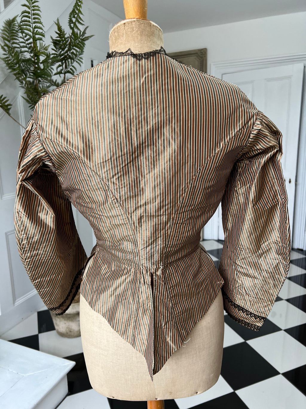 1850s silk bodice blouse in golden bronze  stripes