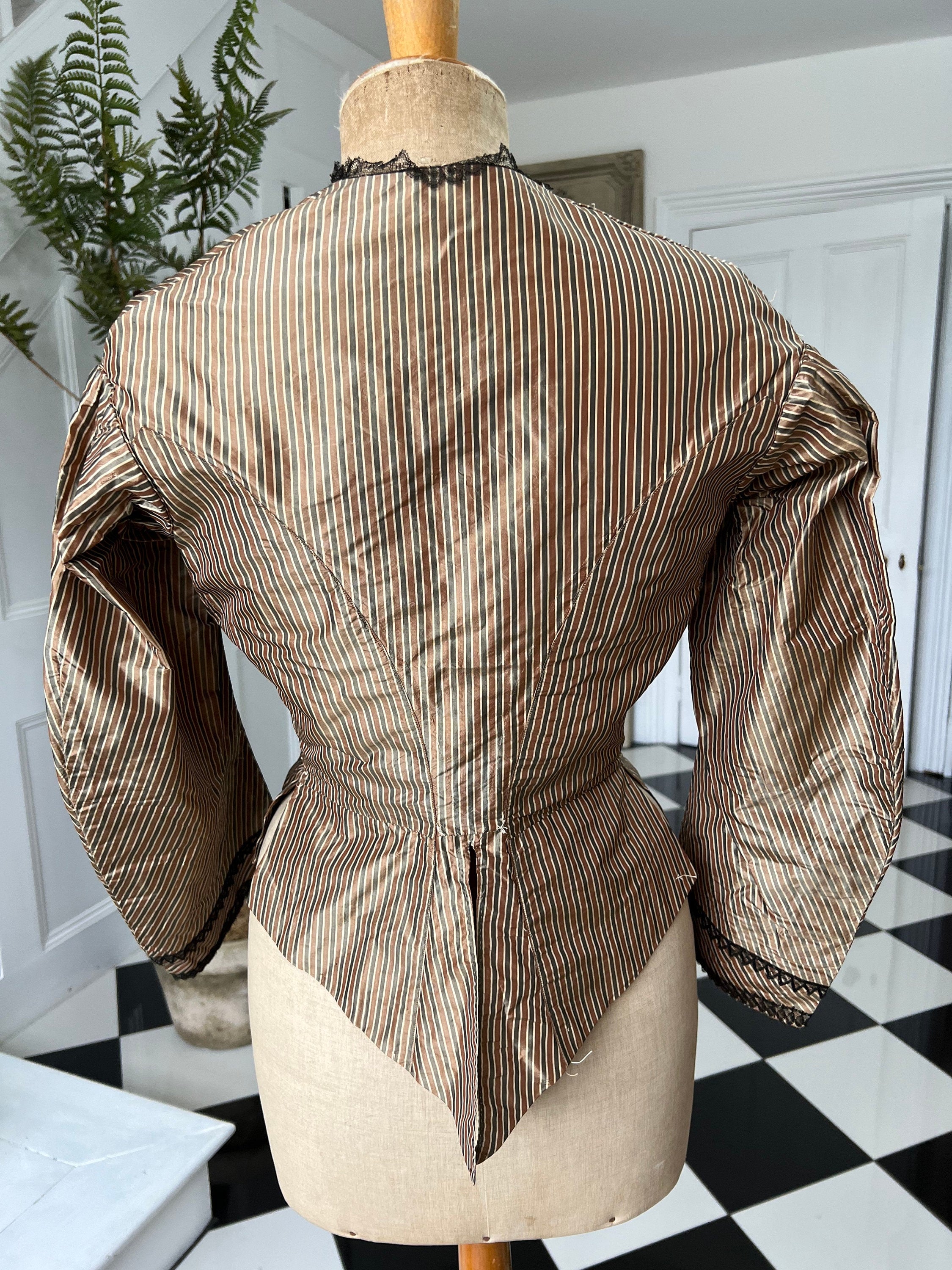 1850s silk bodice blouse in golden bronze  stripes