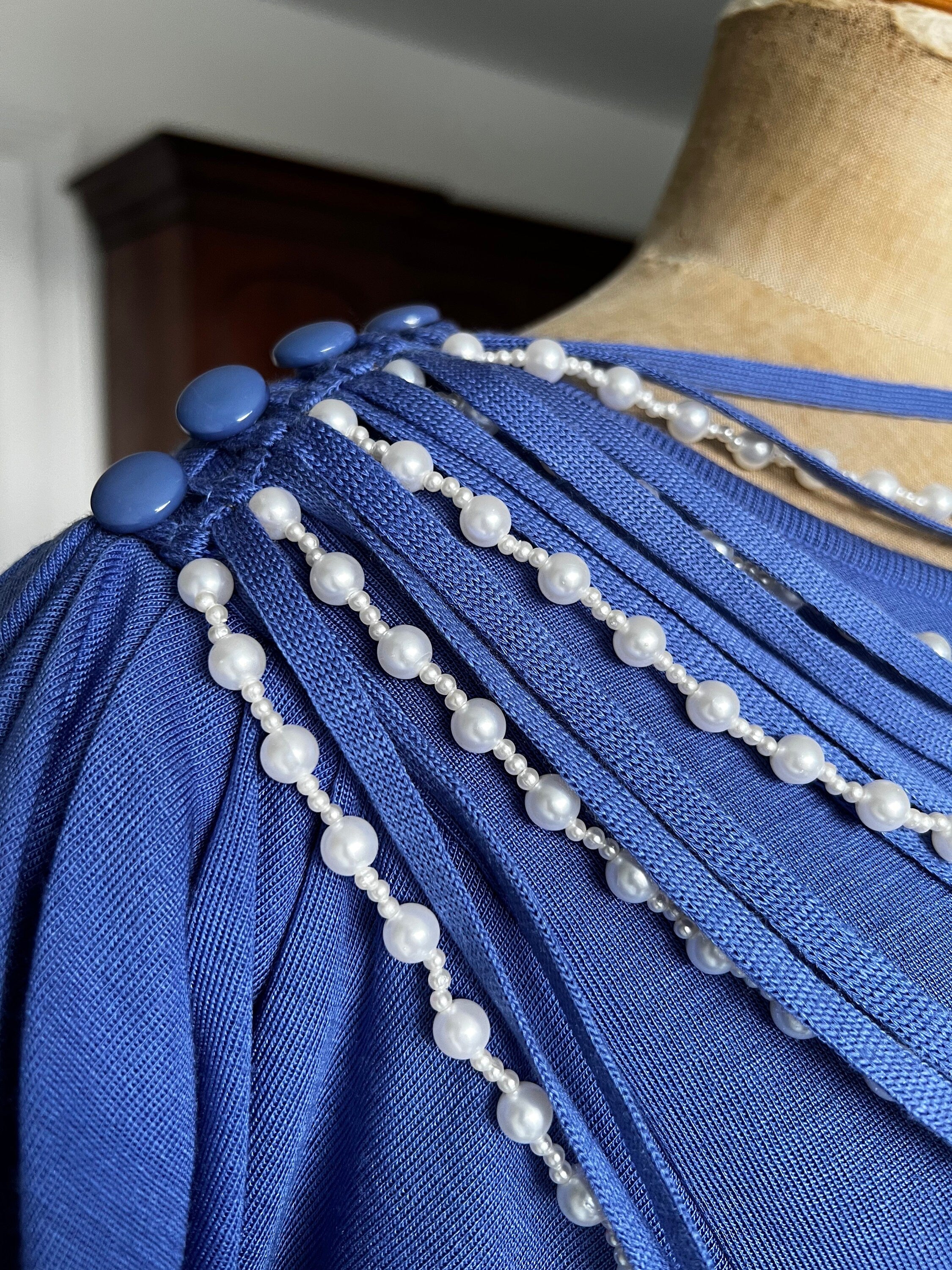 Vintage 1980s Tricot knitted dress with pearl embellishment size UK 12 / 14