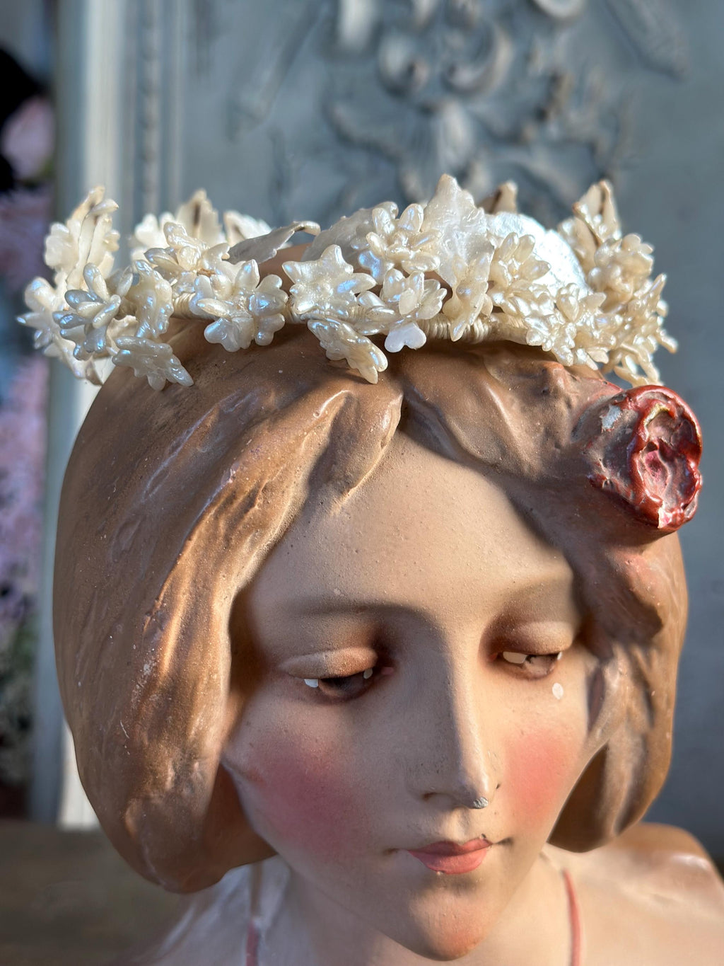 Vintage Floral Wax Tiara Grecian style 1930s 40s