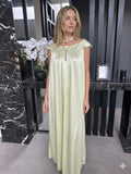 Antique 1920s-1930s Sage Silk Nightgown – Authentic Art Deco Off-Shoulder Gown