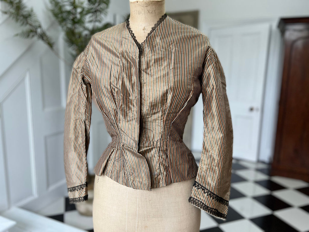 1850s silk bodice blouse in golden bronze  stripes