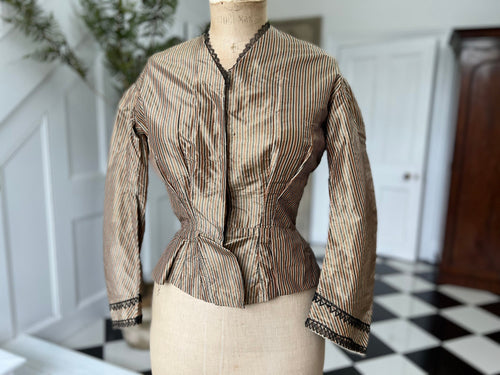 1850s silk bodice blouse in golden bronze  stripes