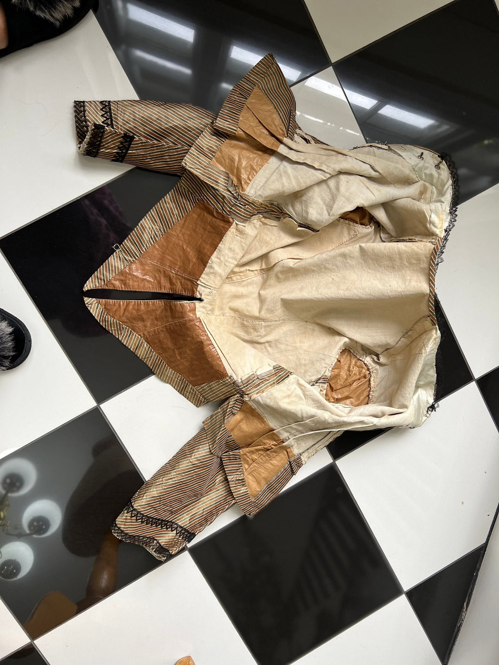 1850s silk bodice blouse in golden bronze  stripes
