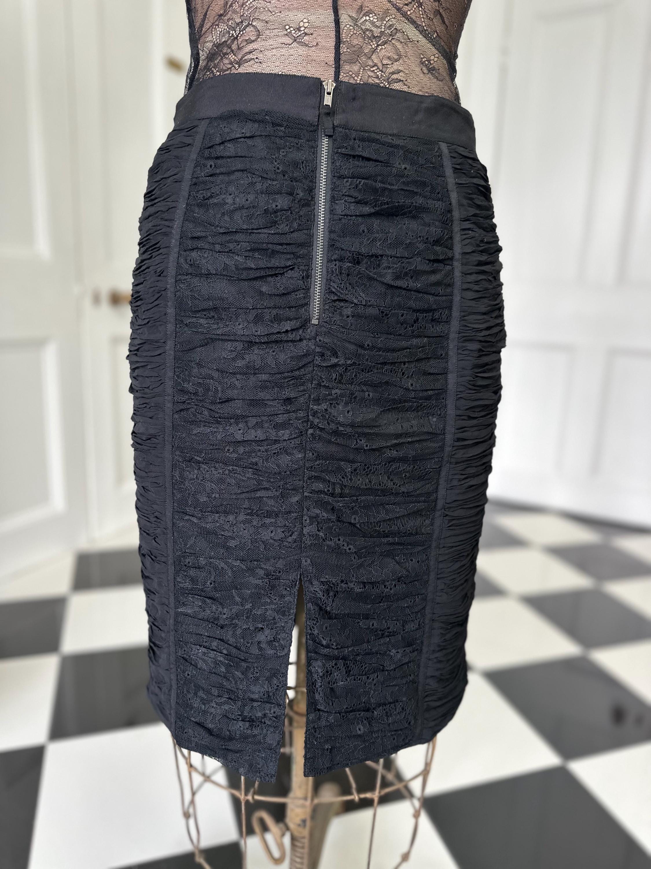Vintage Y2K Style ruched black lace pencil skirt