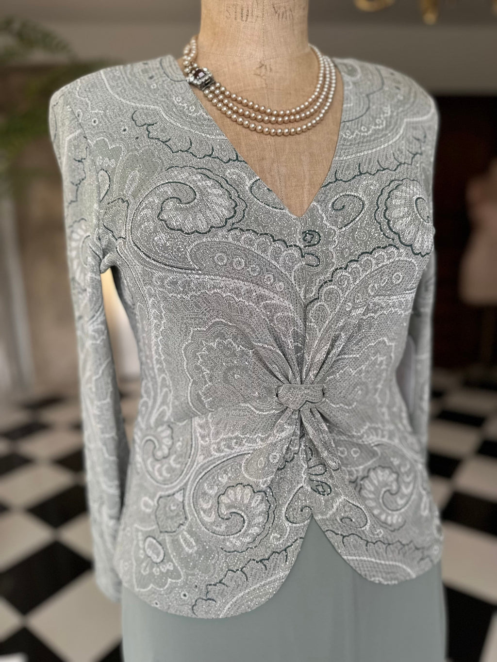 1970s Sage green dress blouse and skirt