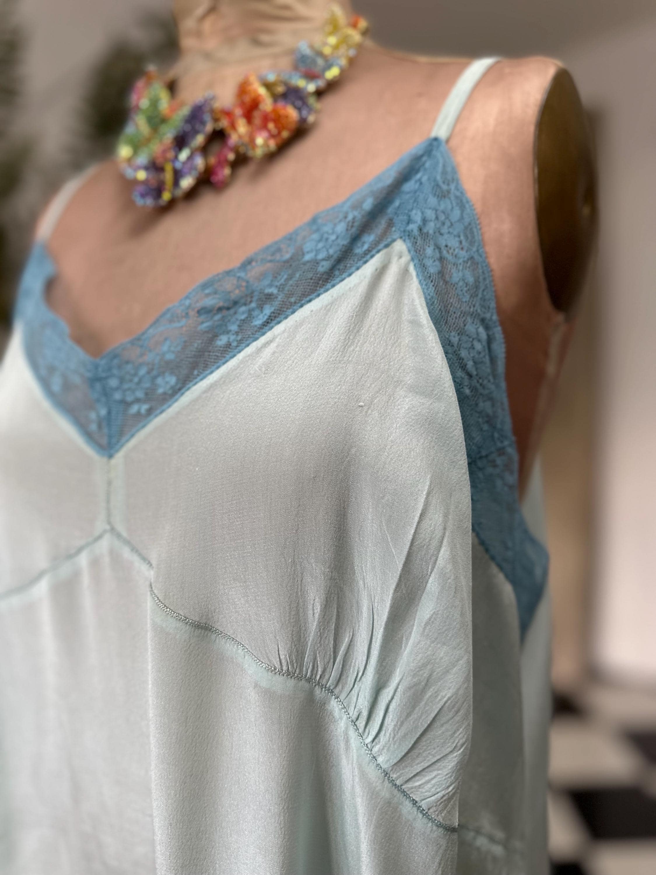 1940 Pale blue slip dress with lace details
