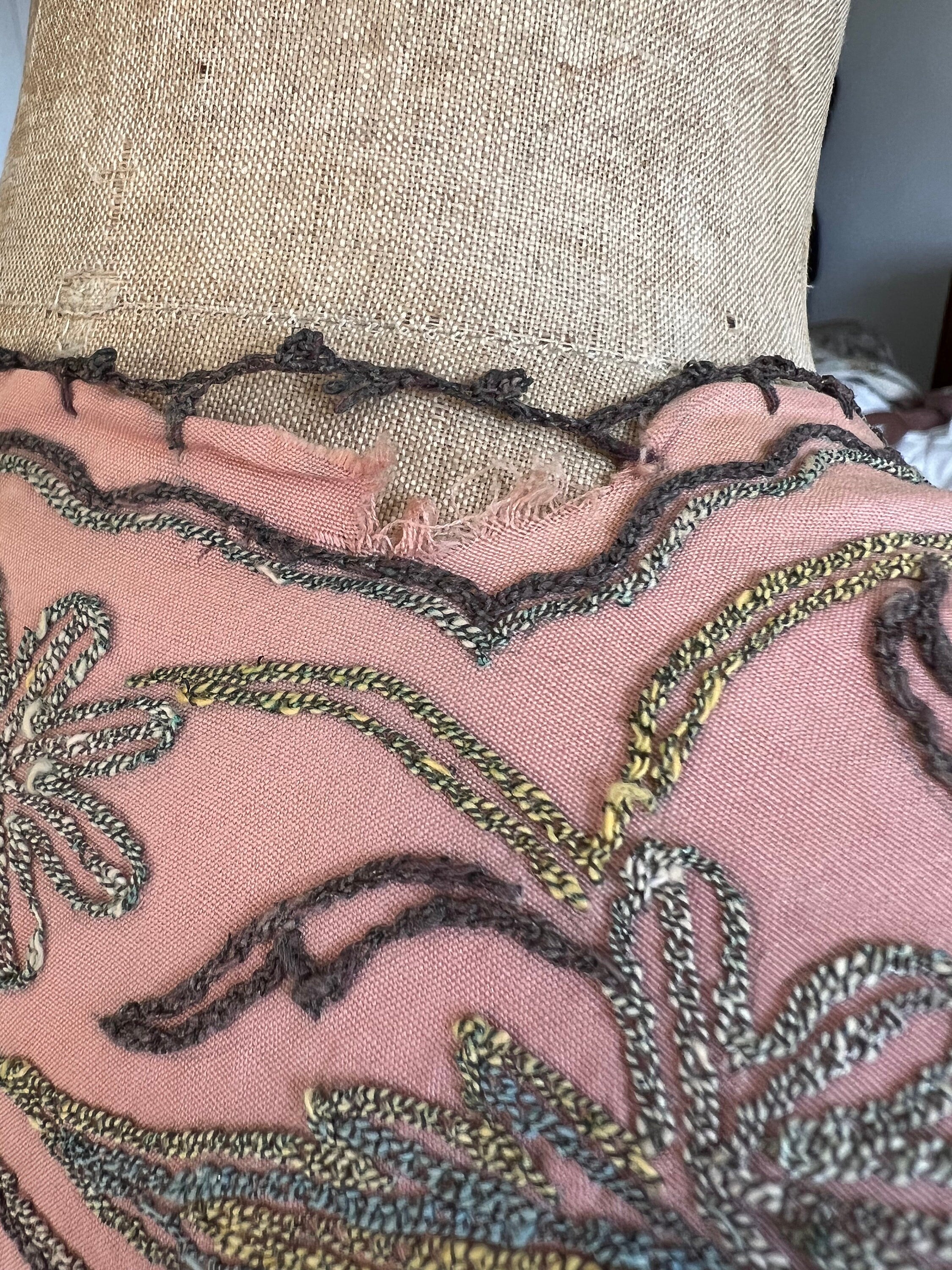 Antique Ottoman robe kimono with embroidered in pale old rose  pink