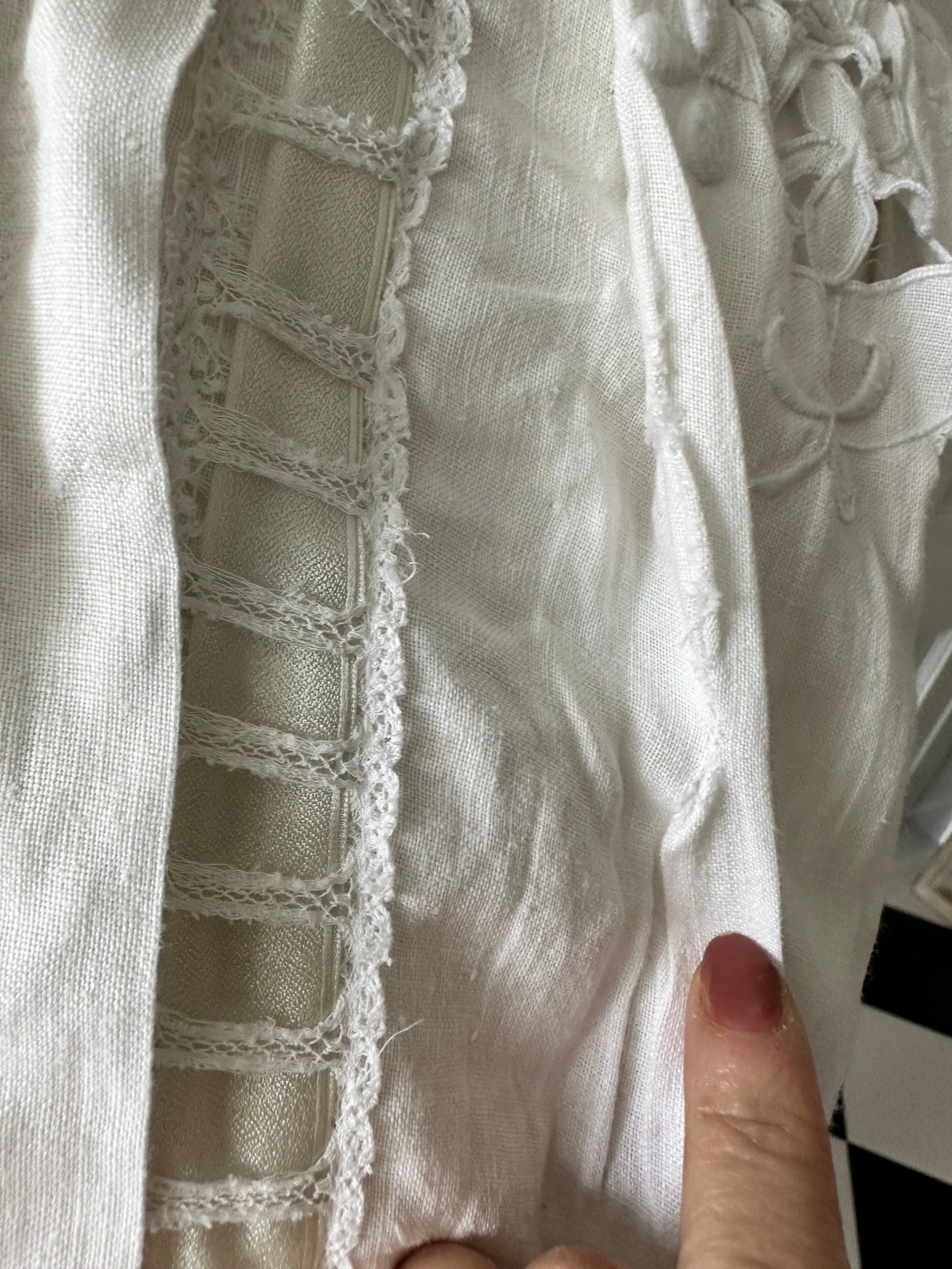 Edwardian linen  lawn dress hand embroidered skirt and bodice with silk ribbon