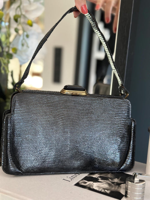 1930s Black lizard skin handbag