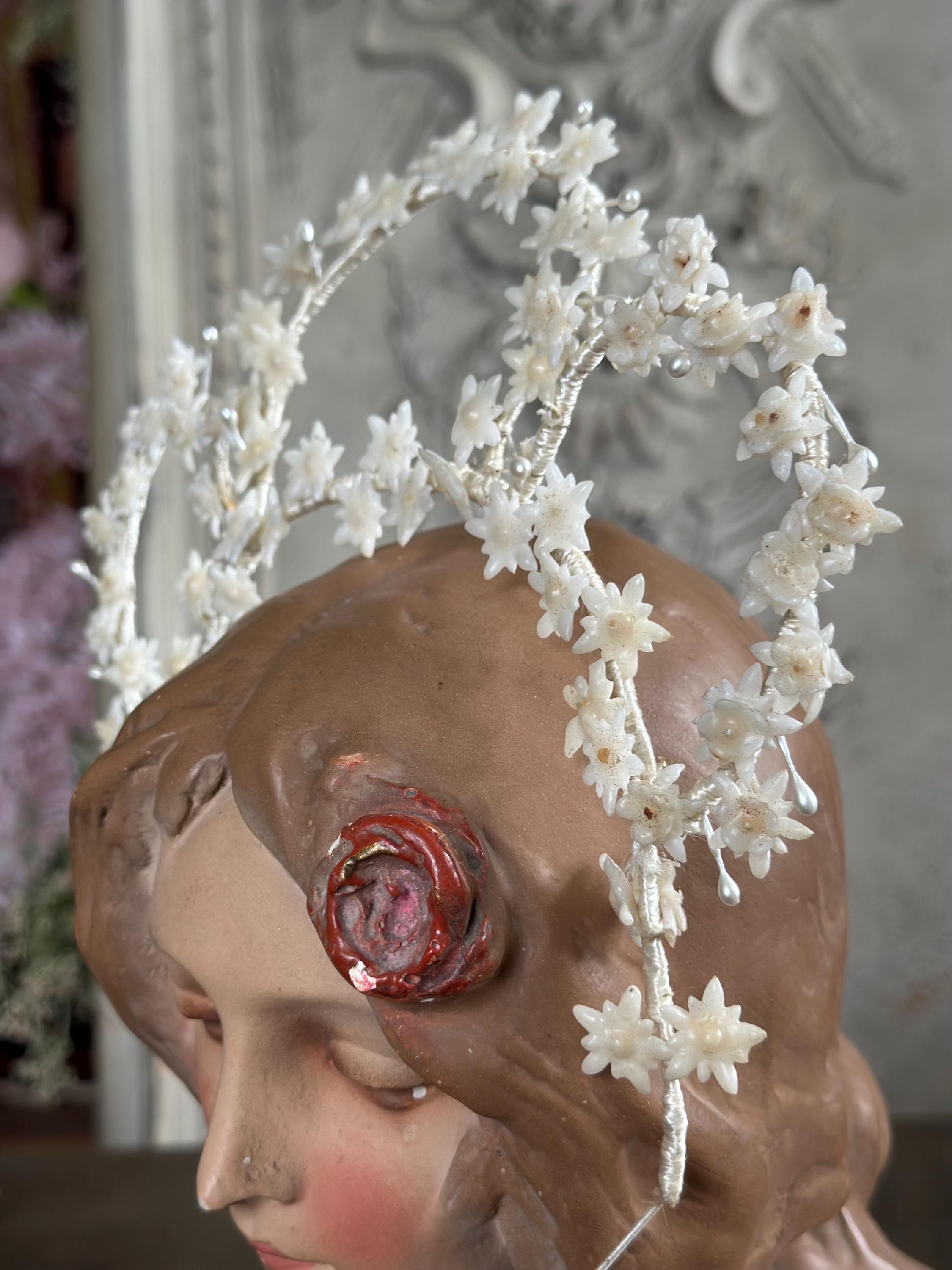 Antique Edwardian large Floral Wax Tiara