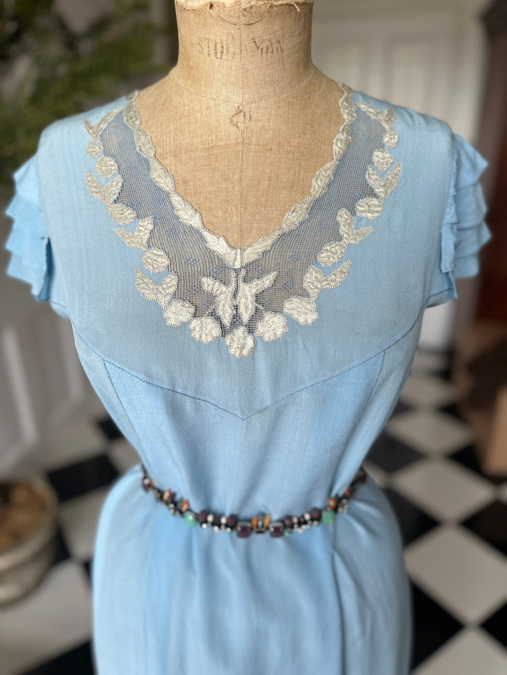 1940s pale blue silk long slip dress
