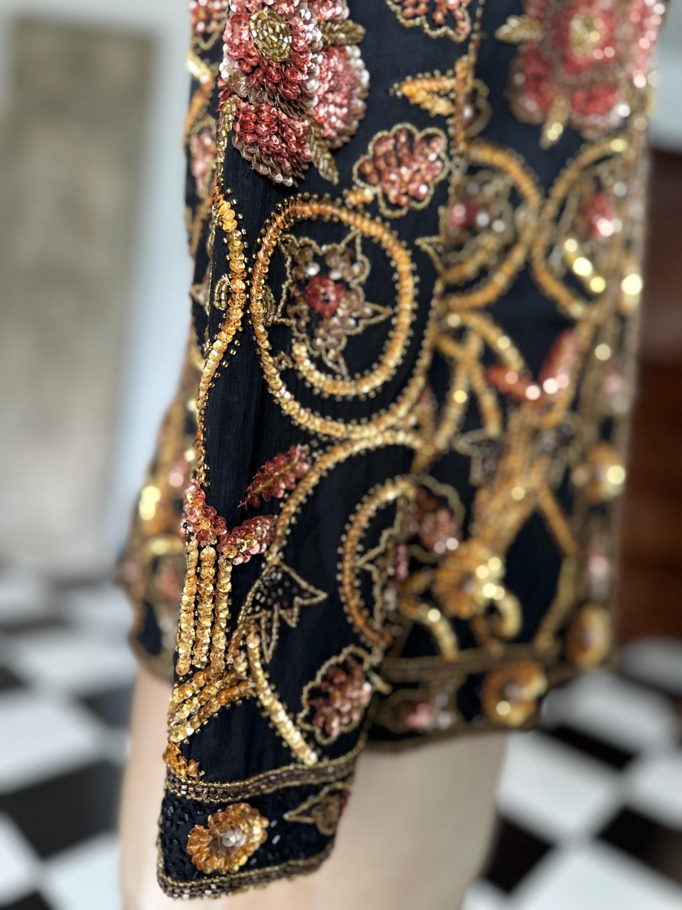 1990s Silk with bronze and gold  sequin long sleeve jacket