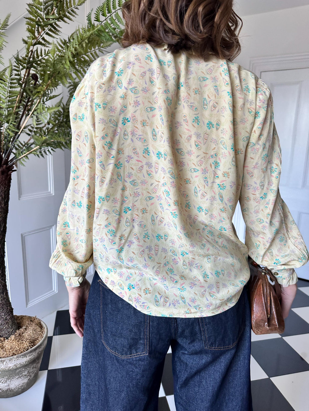 1970 Patel colours silk paisley blouse with ruffle collar and cuff