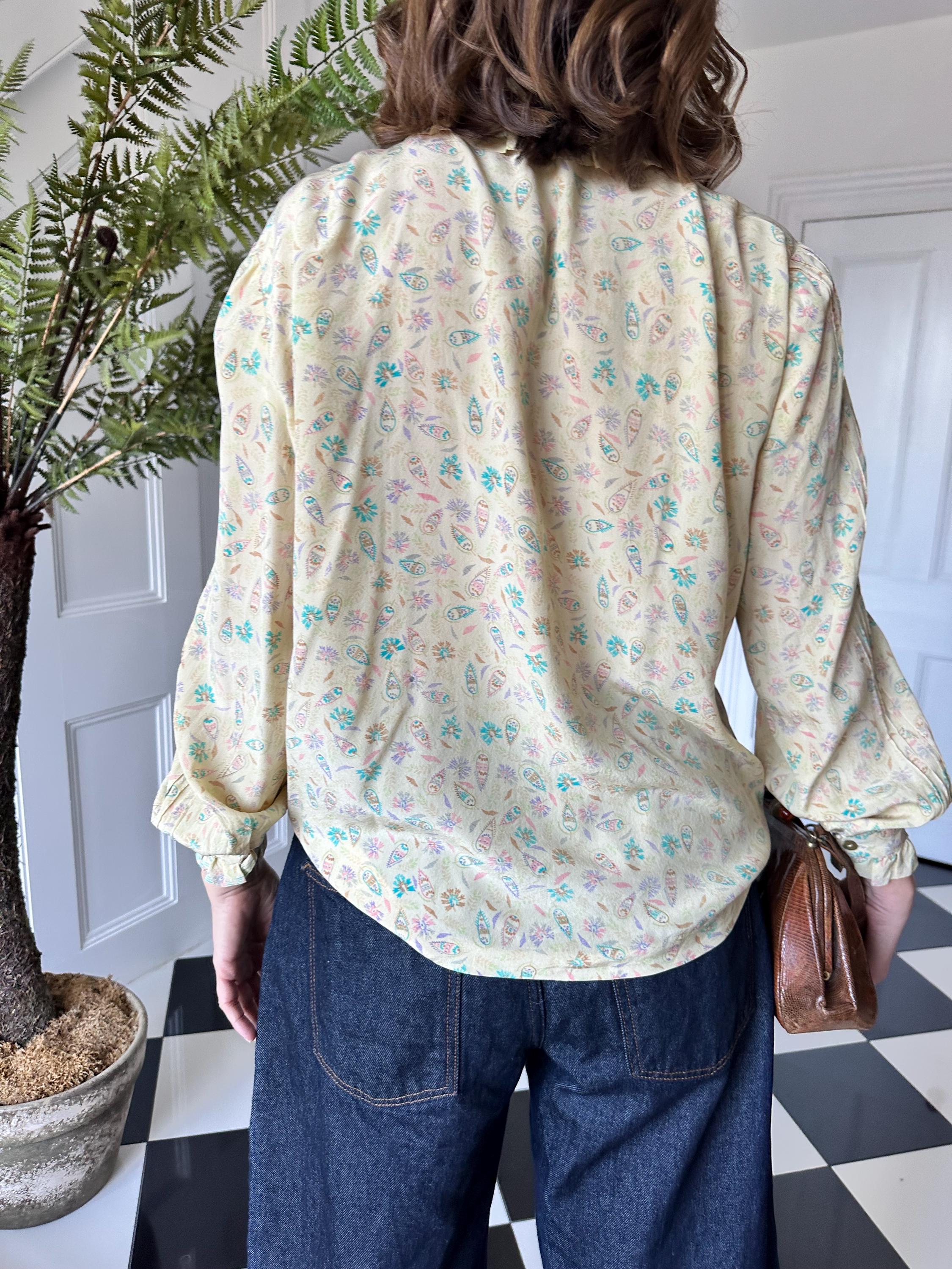 1970 Patel colours silk paisley blouse with ruffle collar and cuff
