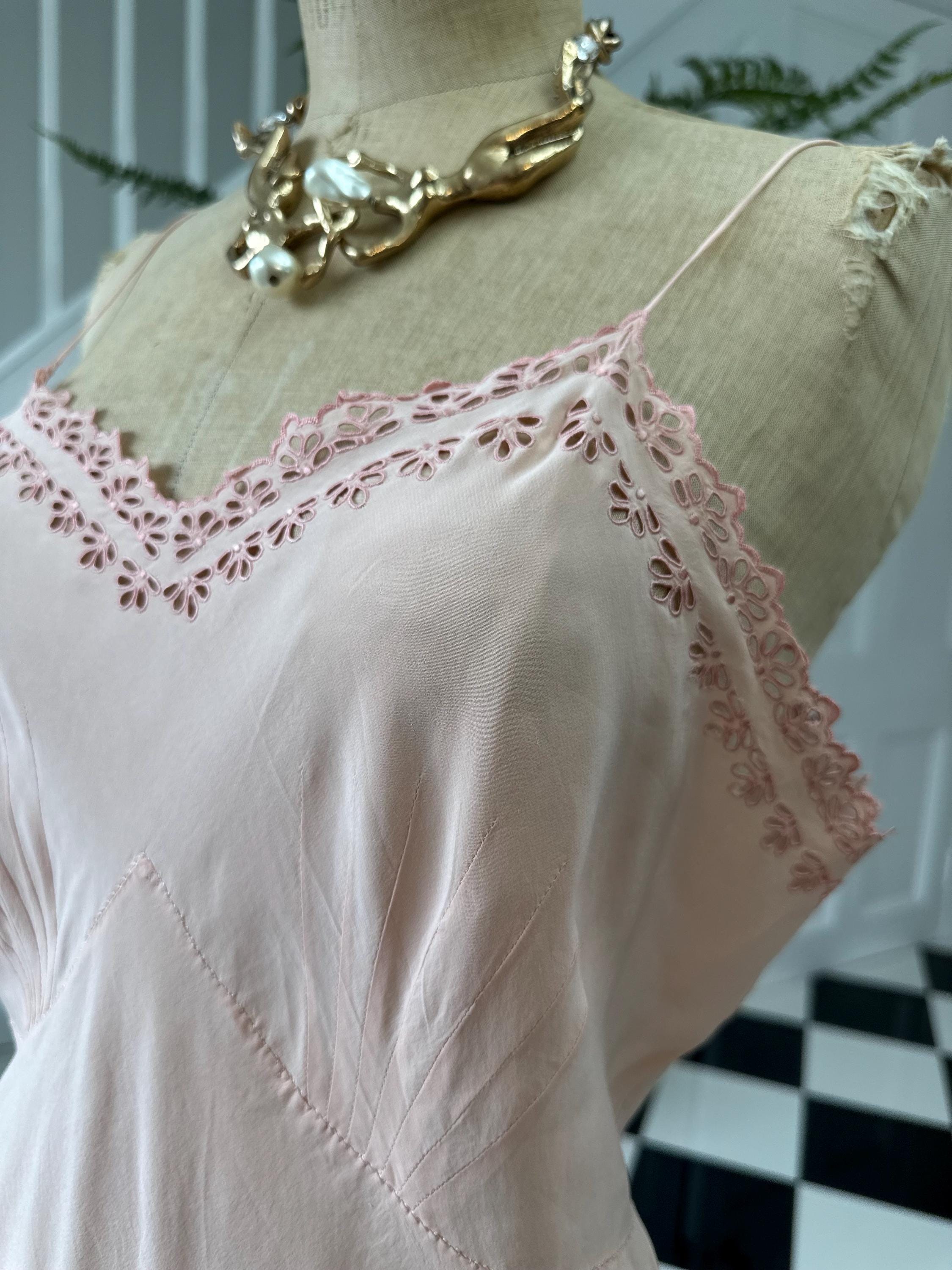 1930 silk slip dress with cutout lace details