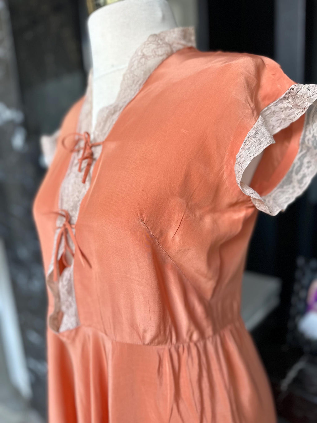 Antique 1920s-1930s Peach Silk  Nightgown dress – Authentic Art Deco dress