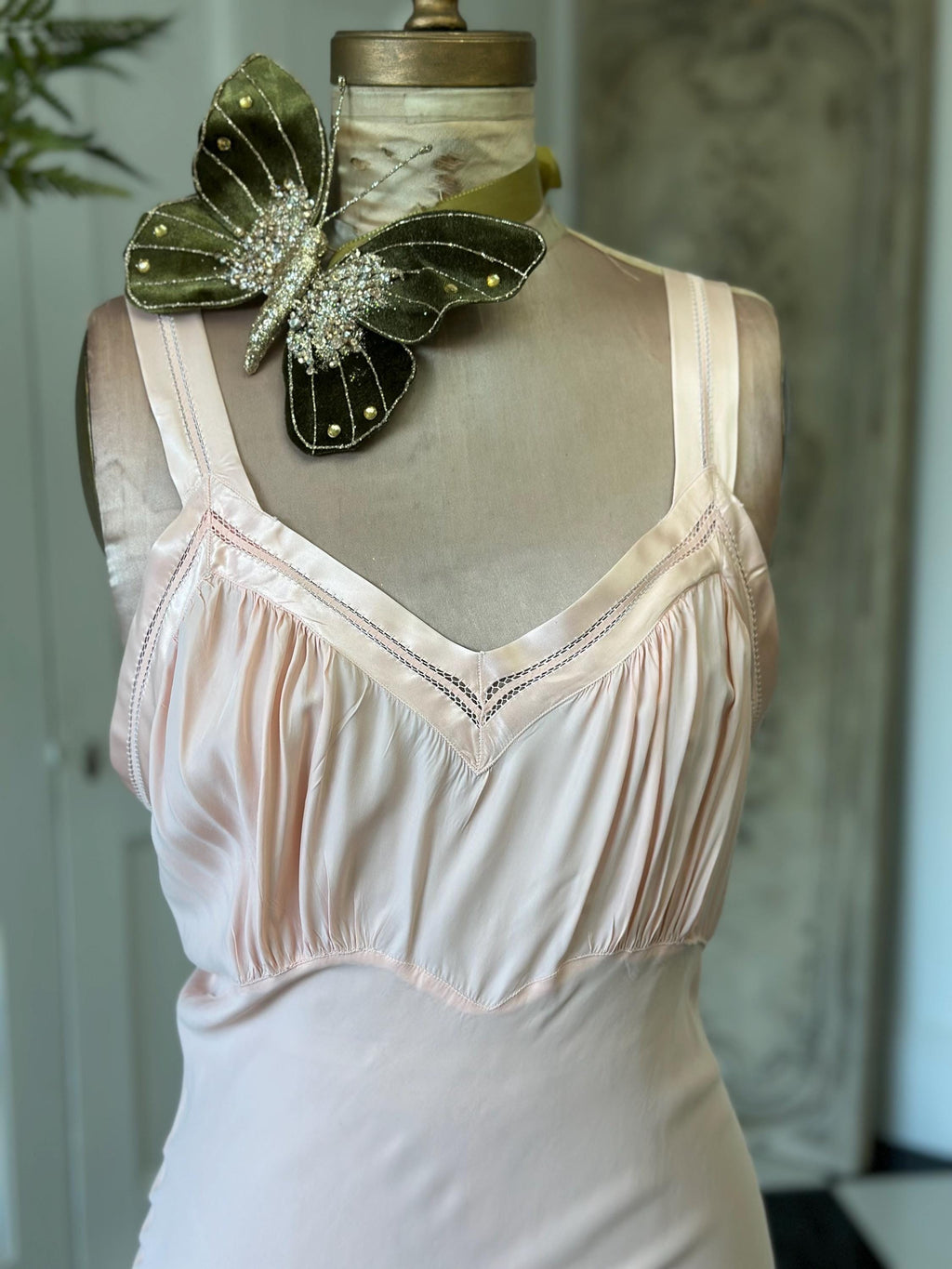 1930s Vintage Long Bias Cut Slip peach Dress by Barbizon
