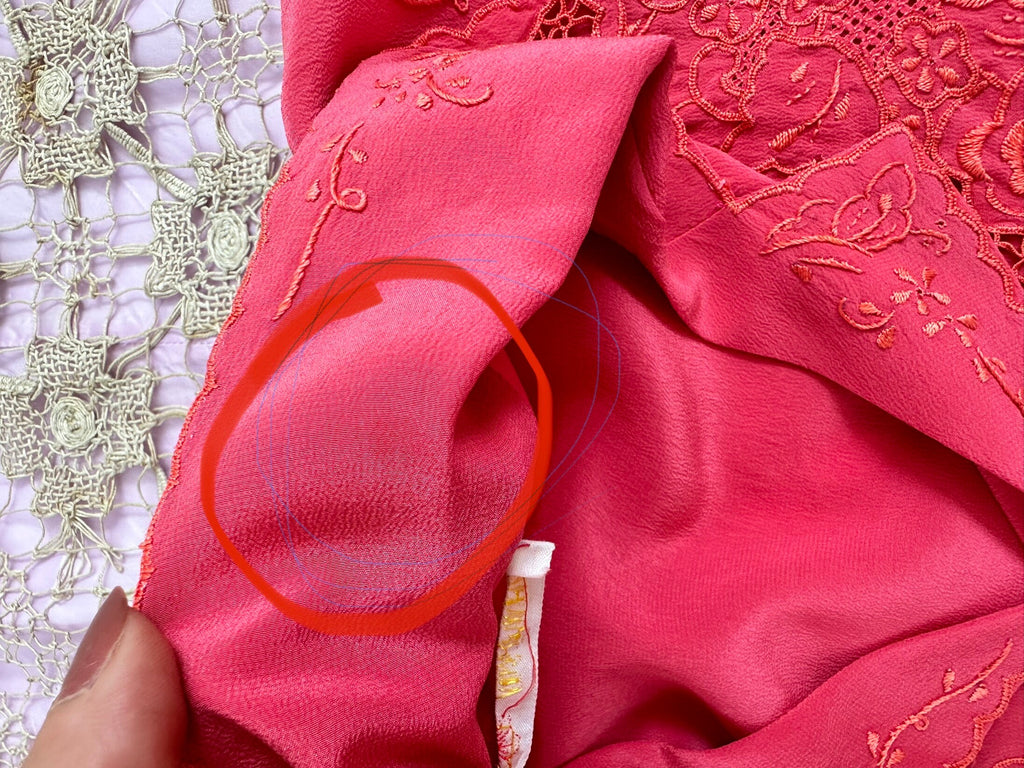 1950s dark pink silk long sleeve blouse with hand embroidery