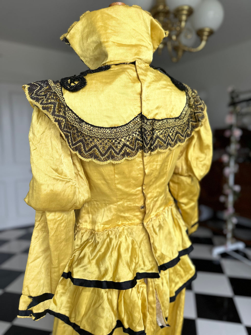 Yellow and black lace Victorian theatre  costume