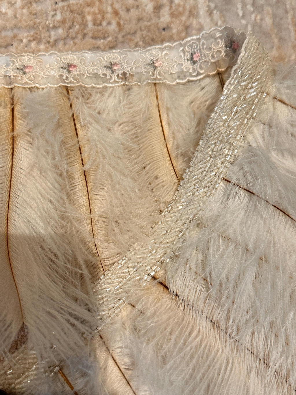 1920s 1930s vintage style feather cape with embellished in cream white  cape shawl