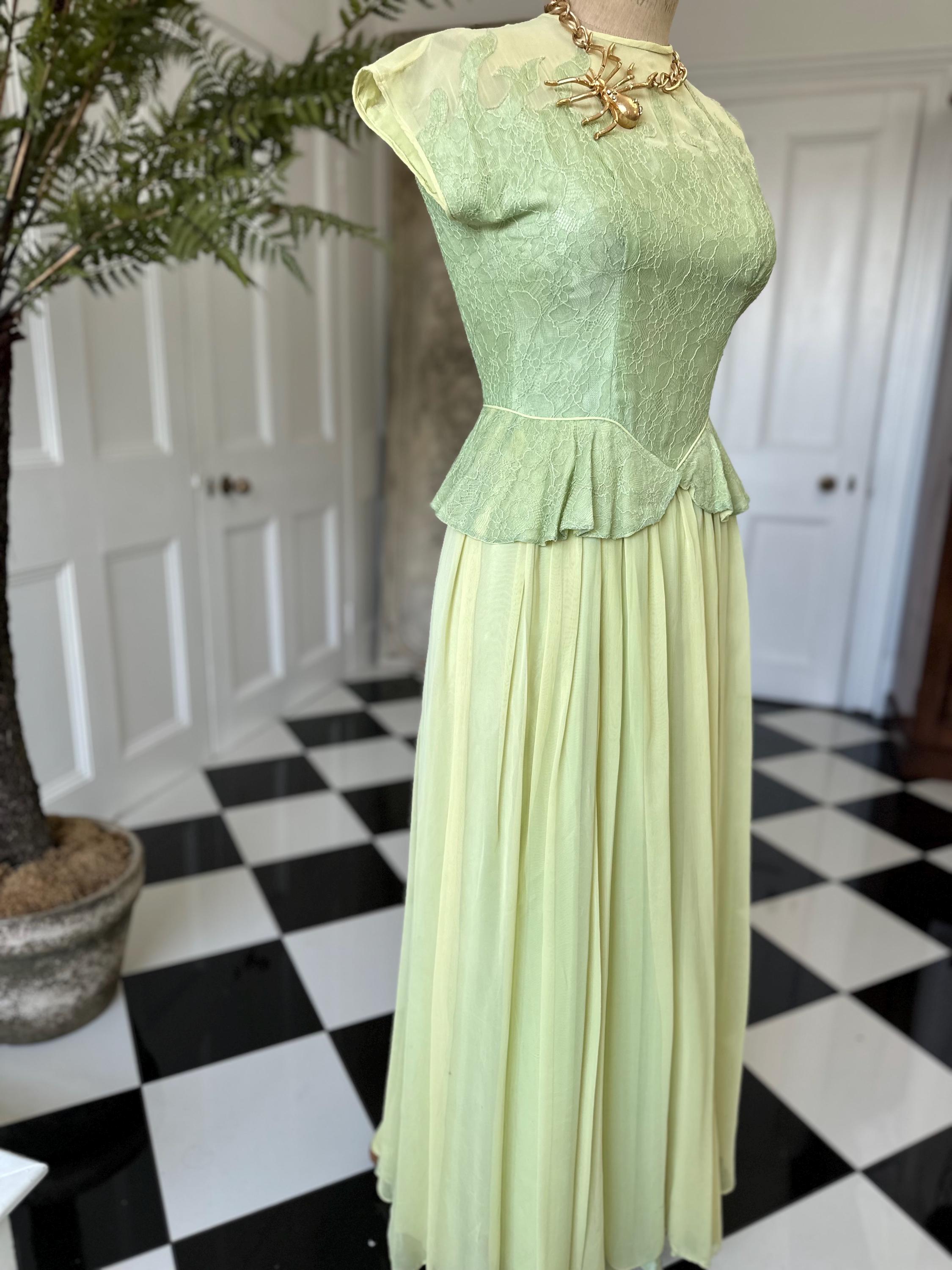 True 1940s Show Stopper Peplum Dress in chiffon and lace