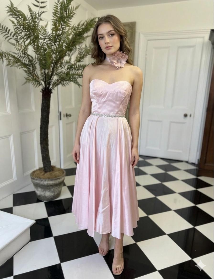 Vintage 1940s pink silk taffeta strapless dress