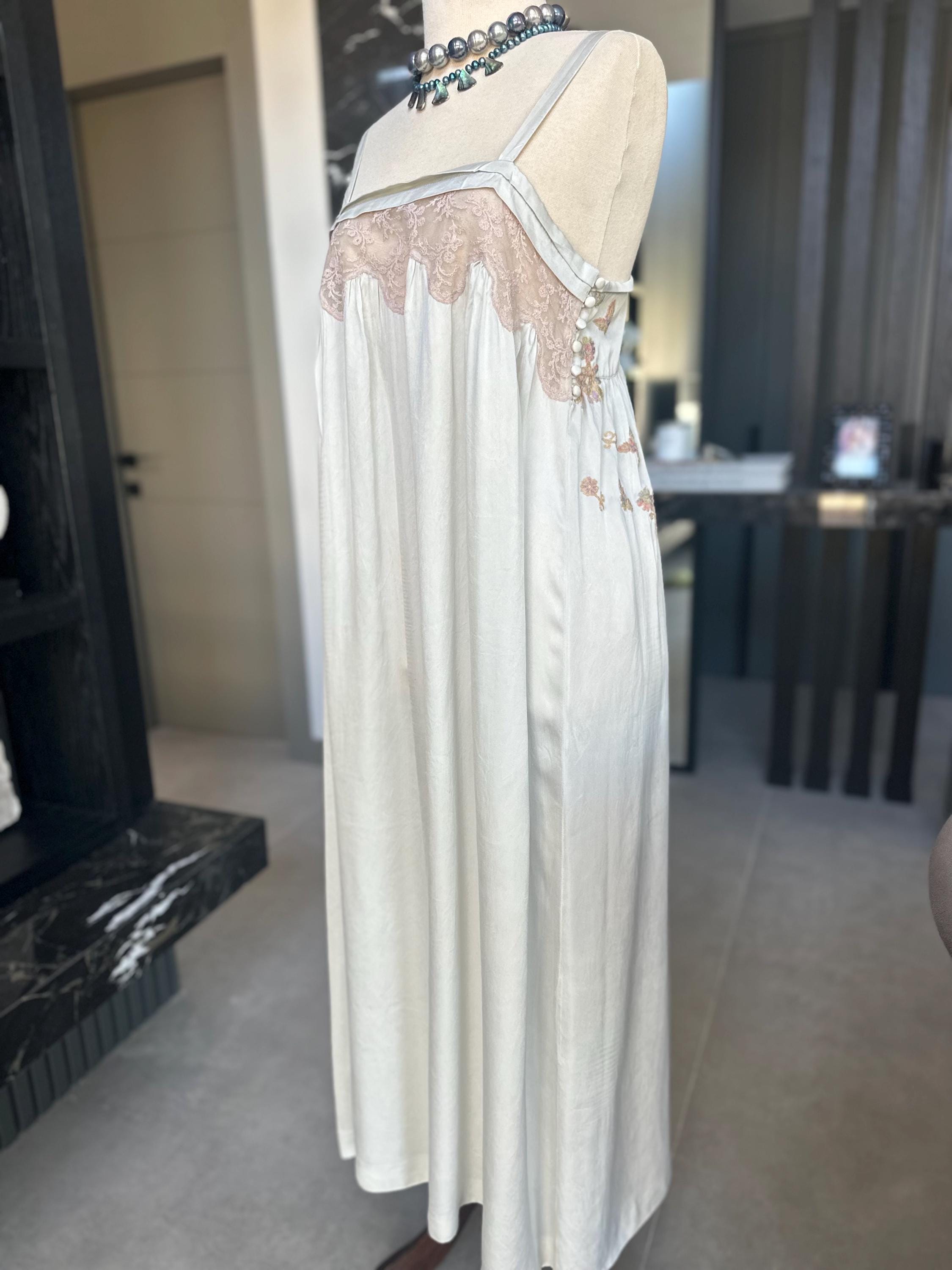 Vintage 1940s Grey Silk Slip Dress with lace Details