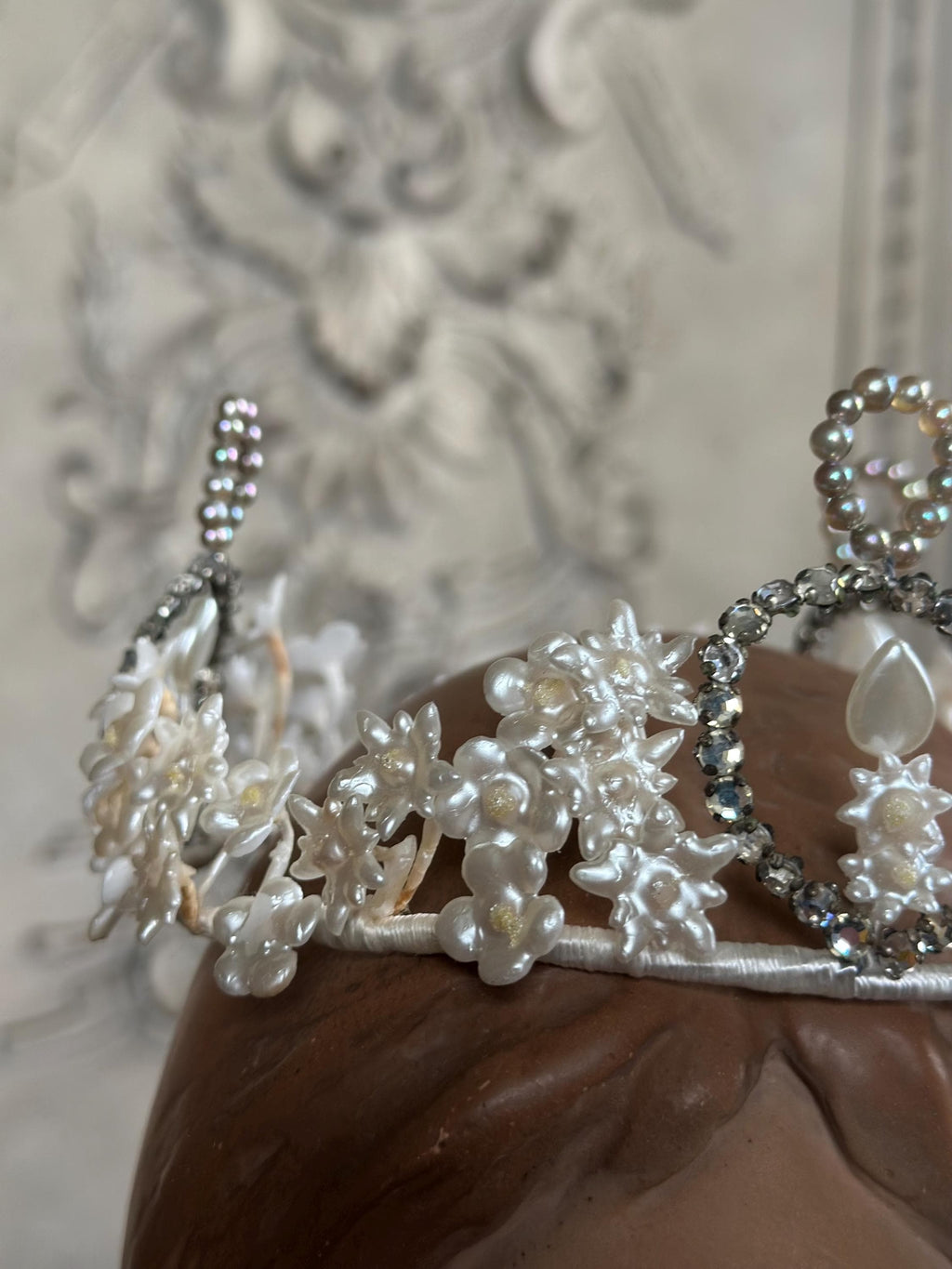 1910s 1920s Wax Elegant Handcrafted Pearl and Crystal wedding Tiara