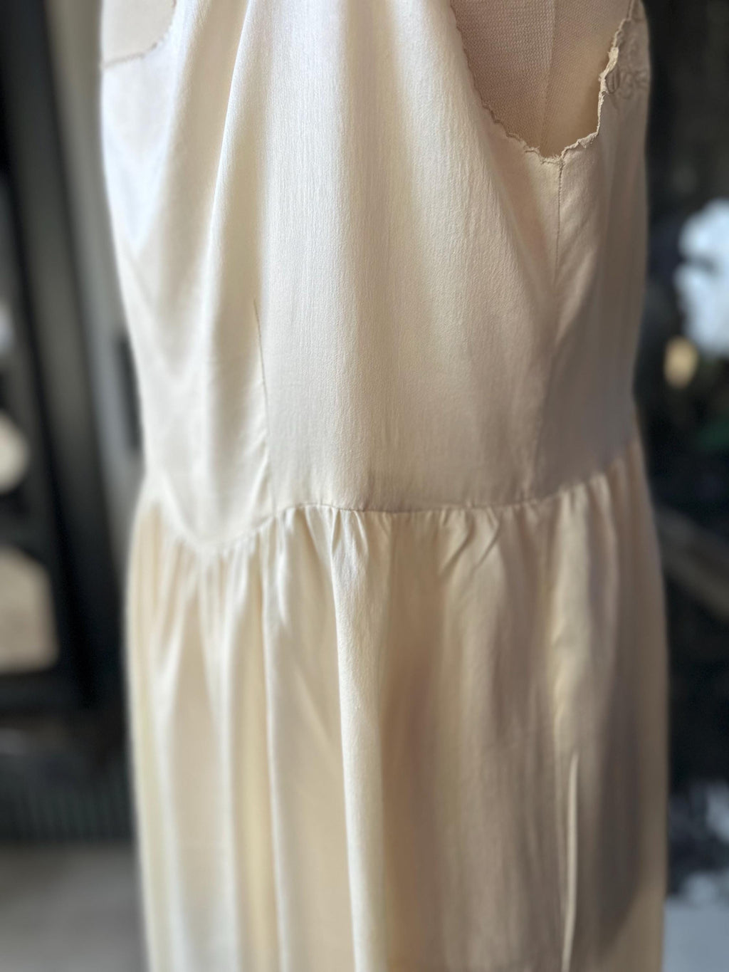 Vintage 1940s cream Silk Slip Dress with hand embroidery  Details