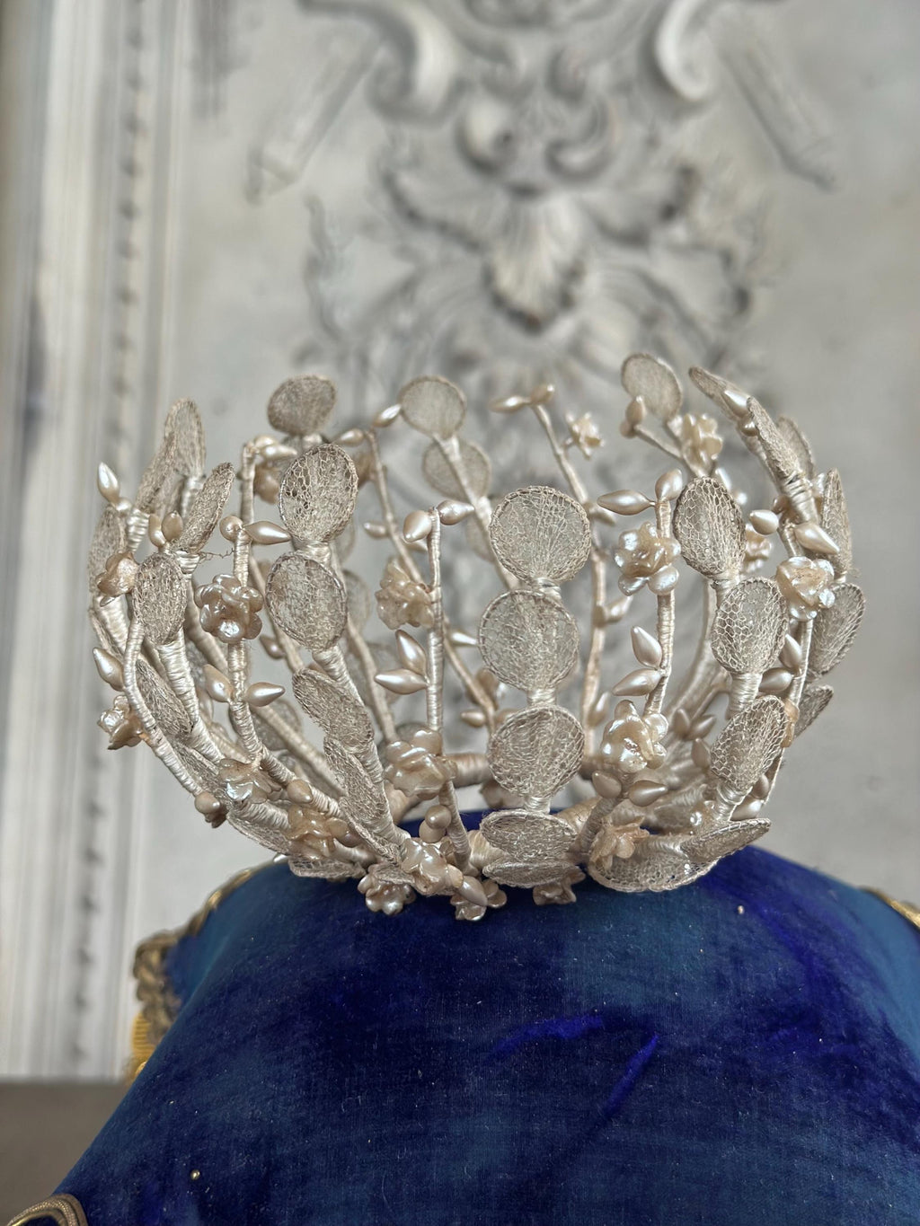 Victorian Edwardian Antique Wax Floral Tiara crown