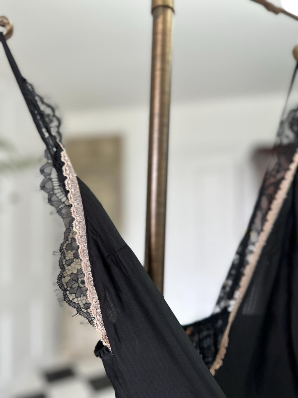 Vintage style black plunge neck lace slip dress Pierre Cardin. Extra small size