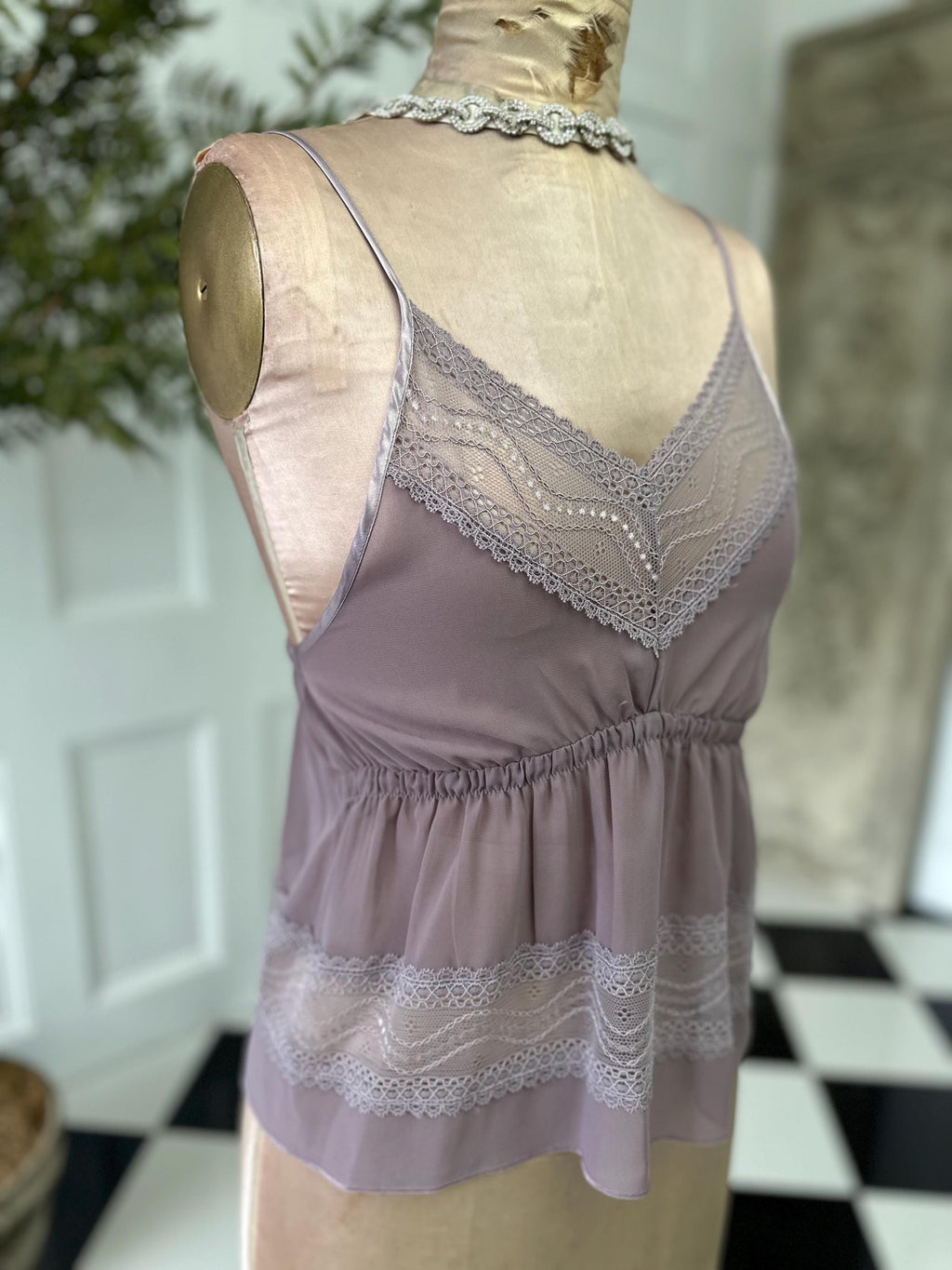 Dusty mauve vintage style chiffon and lace camisole