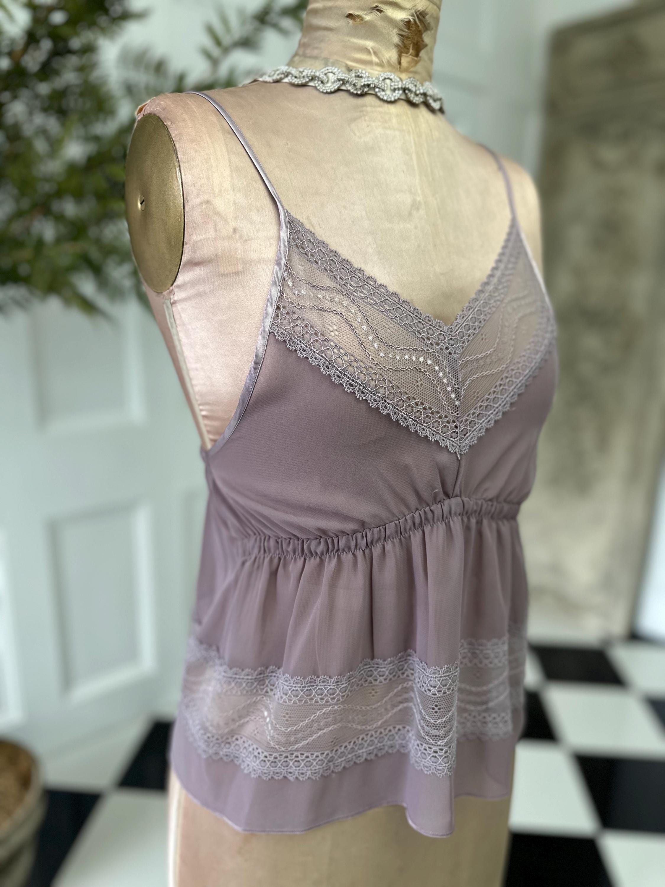 Dusty mauve vintage style chiffon and lace camisole