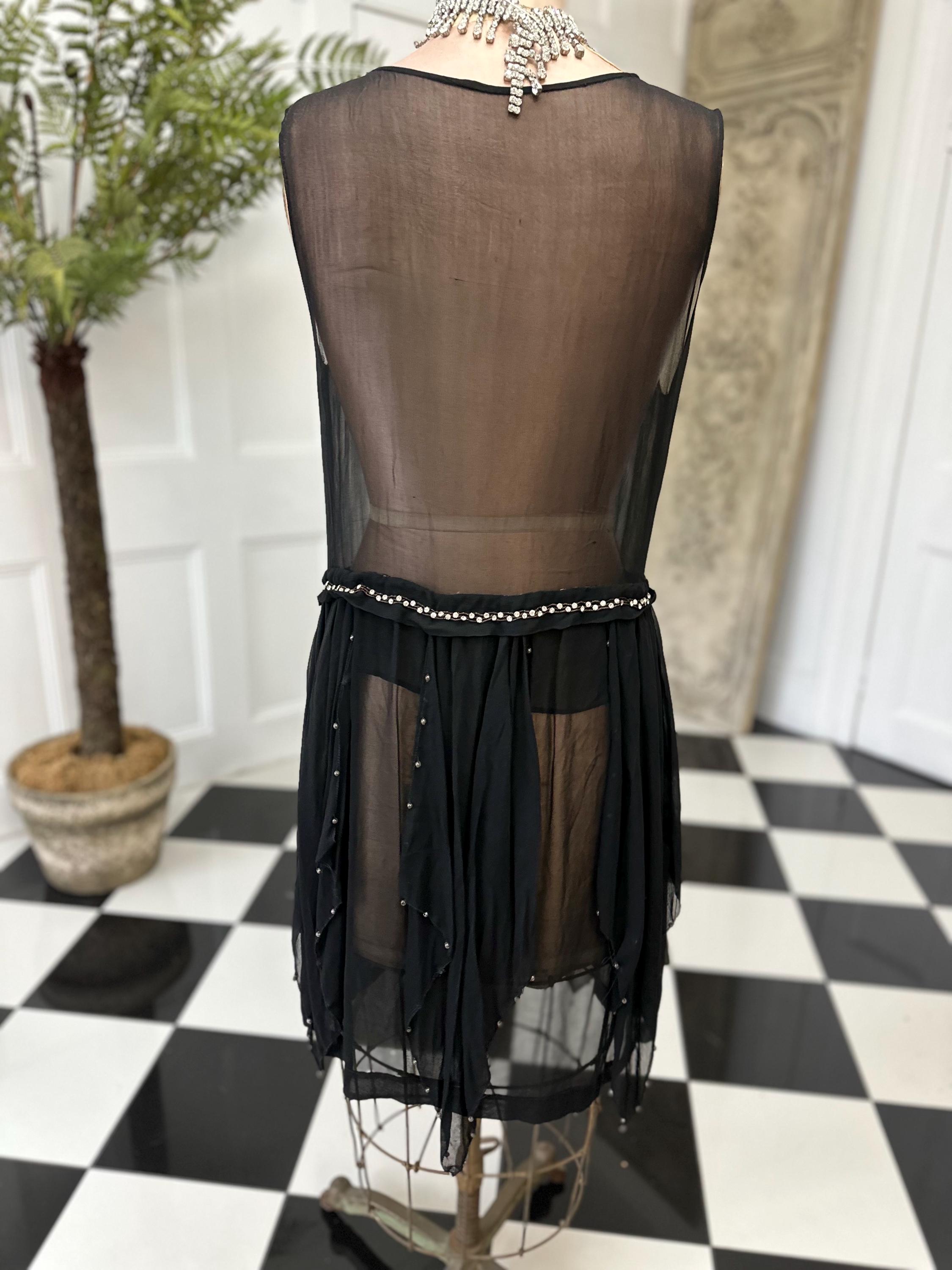 1920s Black sheer dress with diamond waistline details