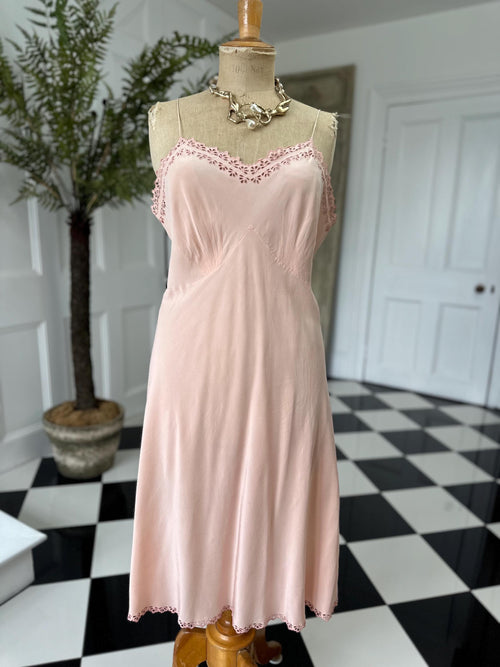 1930 silk slip dress with cutout lace details