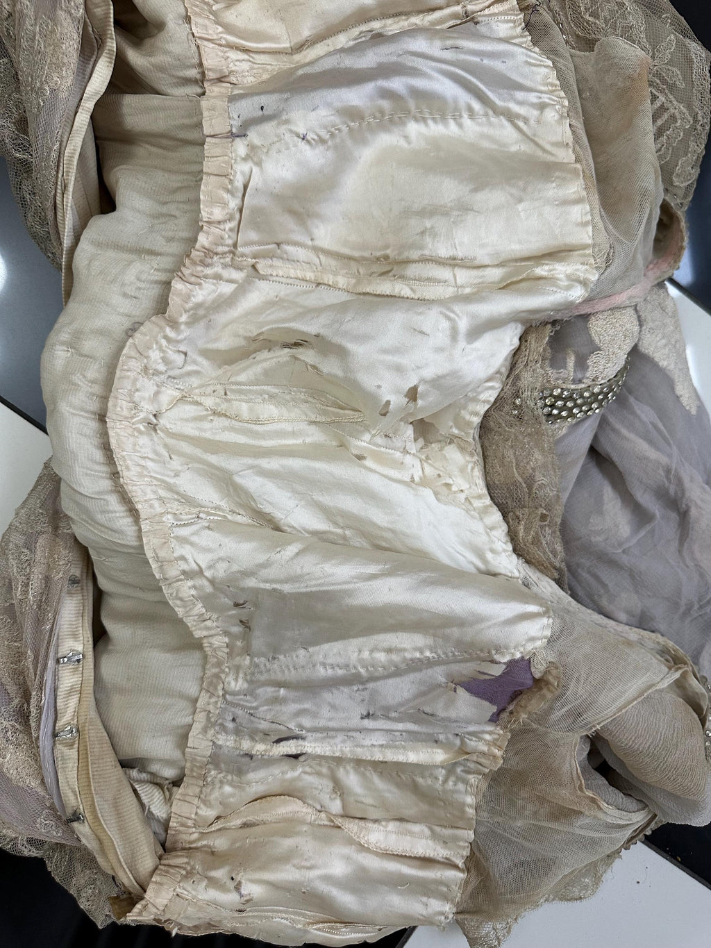 Edwardian Lace & Silk Dress: Titanic Style Rhinestone Trim, UK 8/10