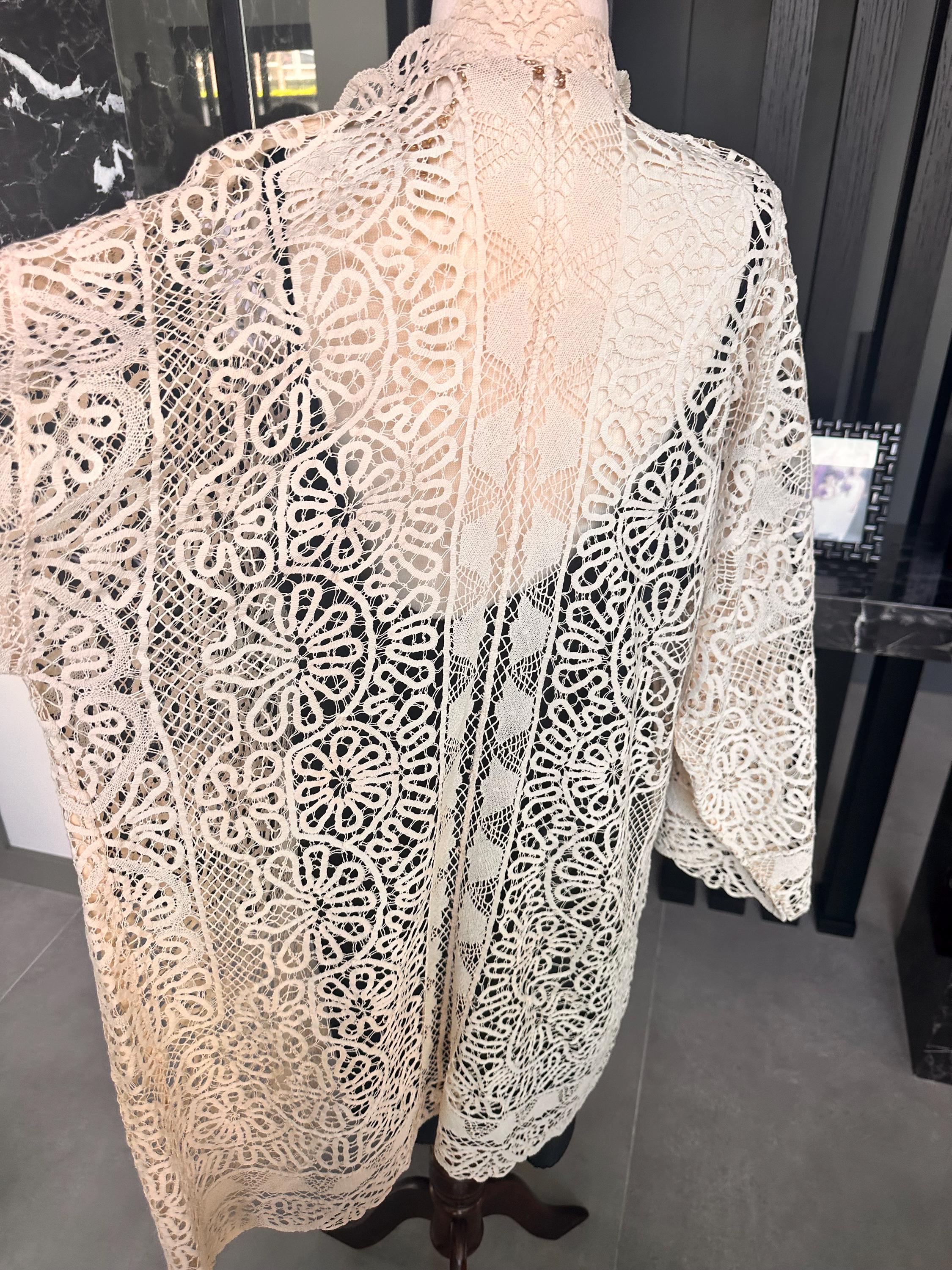 Vintage Art Deco Tape Lace Duster | 1920s-1940s Guipure & Battenberg Robe