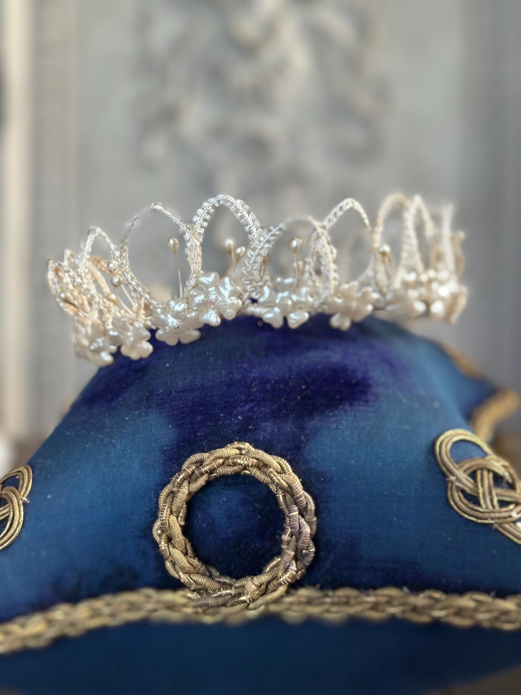 Antique 1950s  Floral Wax with ribbon tiara crown