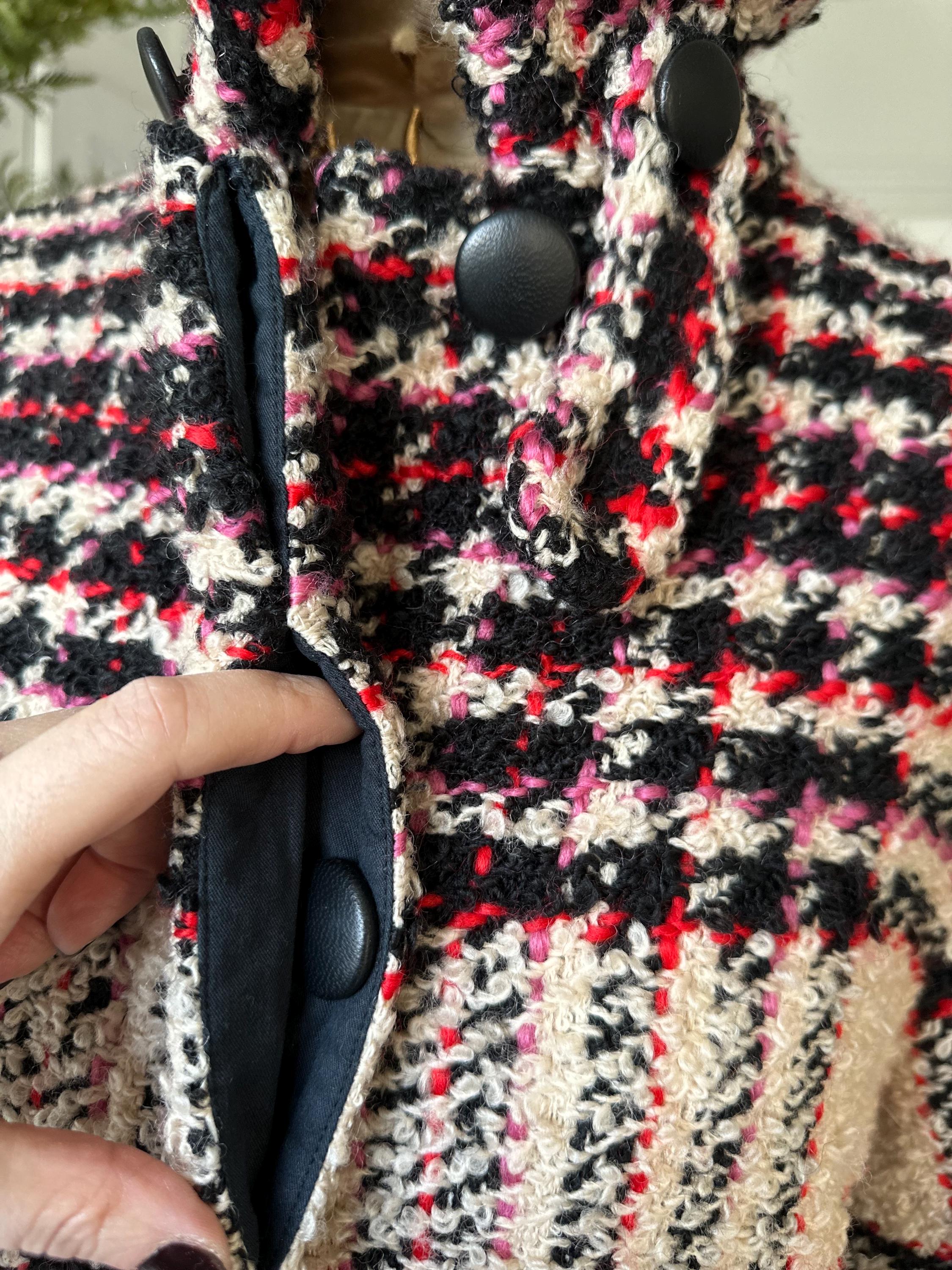 Designer Marni tweed coat on white black pink U.K. 12